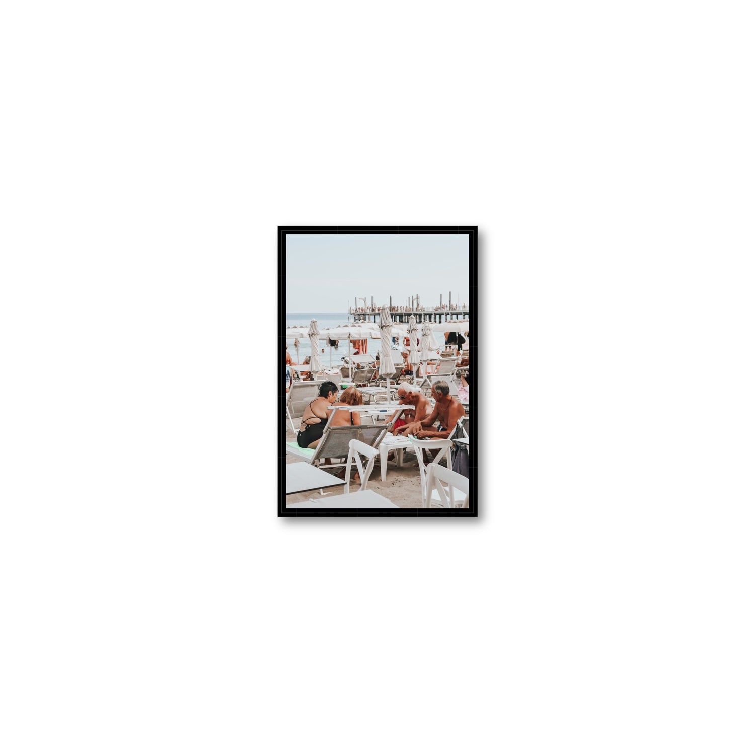 Salted Shuffle fine art print, Alassio, Italy, people and locals artwork, Small, Black Float Frame, Fine Art Canvas