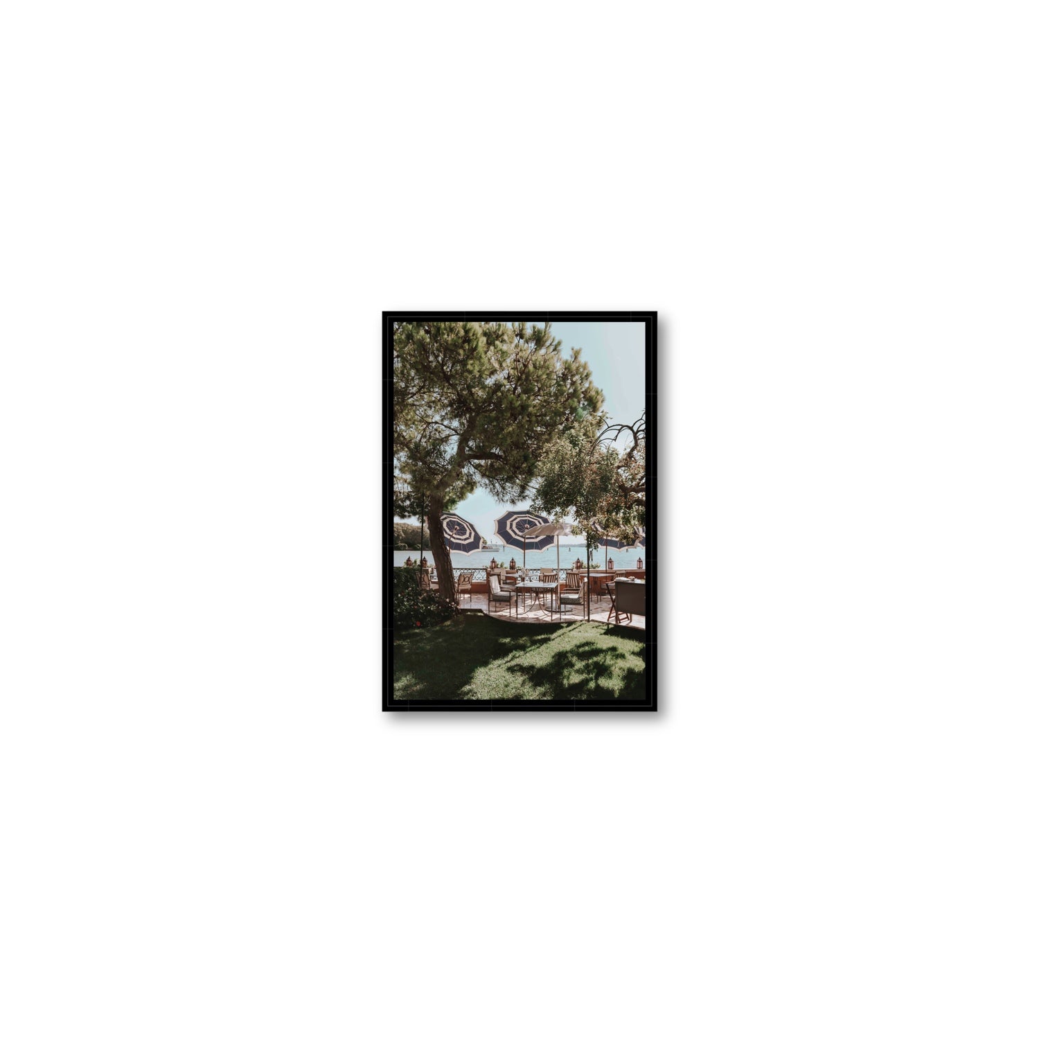 Tranquil Gardens Venice Italian wall art Small fine art canvas in black float frame