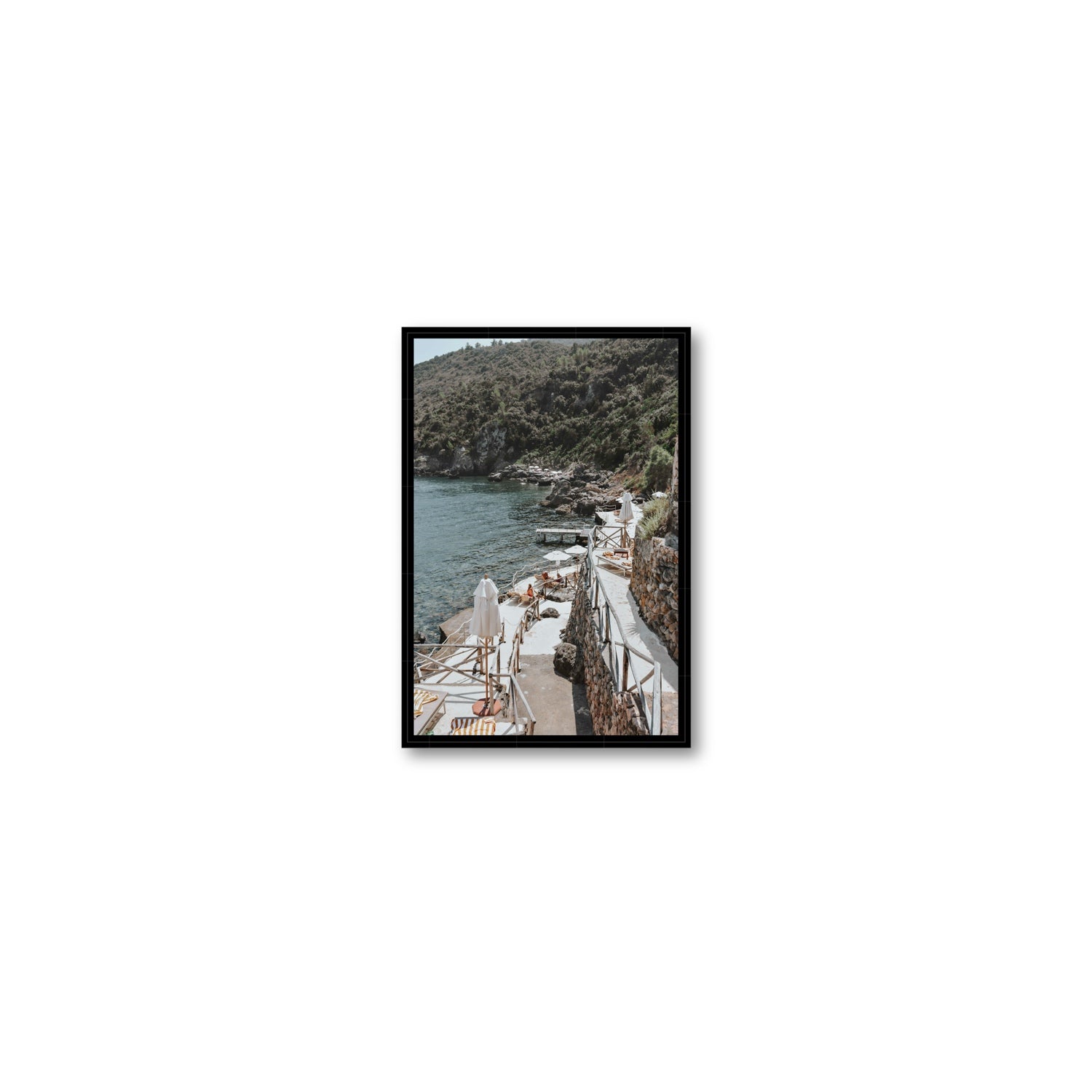 L'Estate Tuscany coastal Italian wall art Small fine art canvas in black float frame