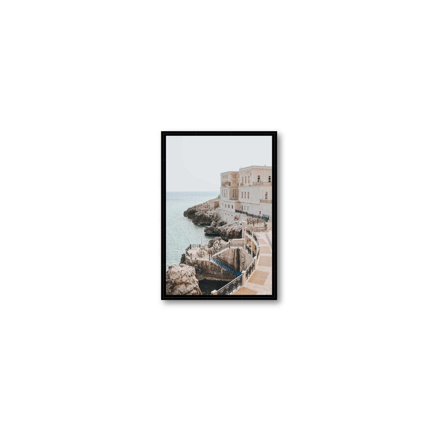 Santa Cesarea Puglia Italian coastal wall art Small fine art canvas in black float frame