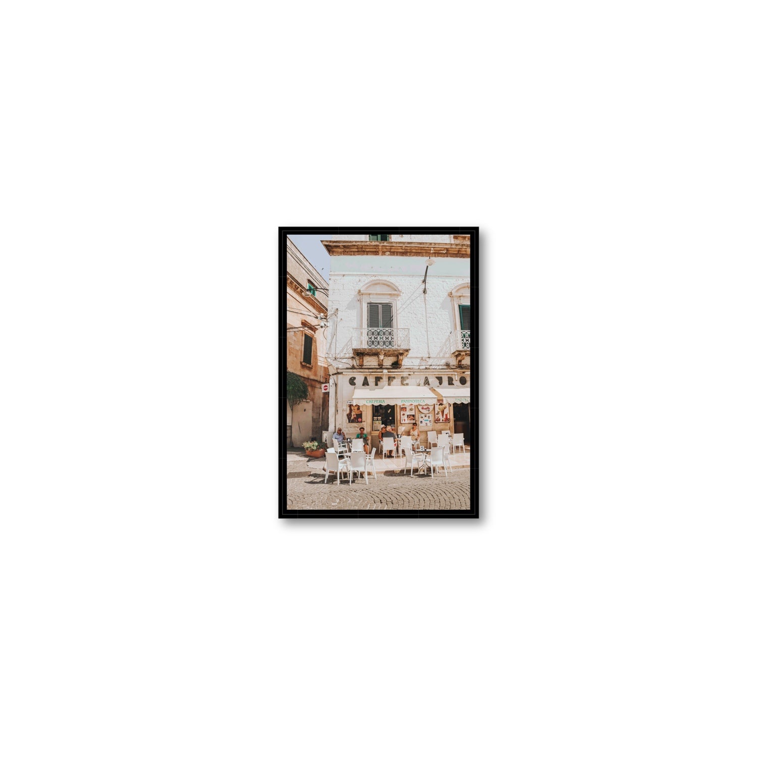 Cafe Ostuni Puglia Café Ostuni Italian wall art Small fine art canvas in black float frame