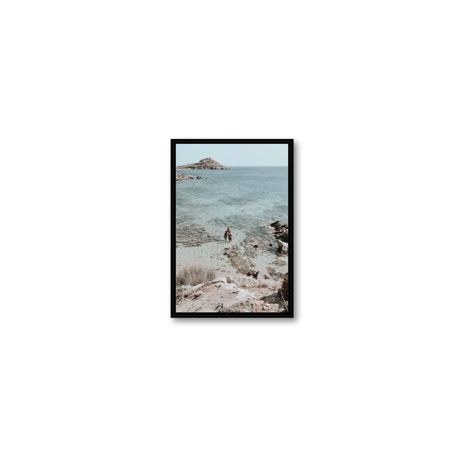 Island Life Mykonos coastal Greek island wall art Small fine art canvas in black float frame