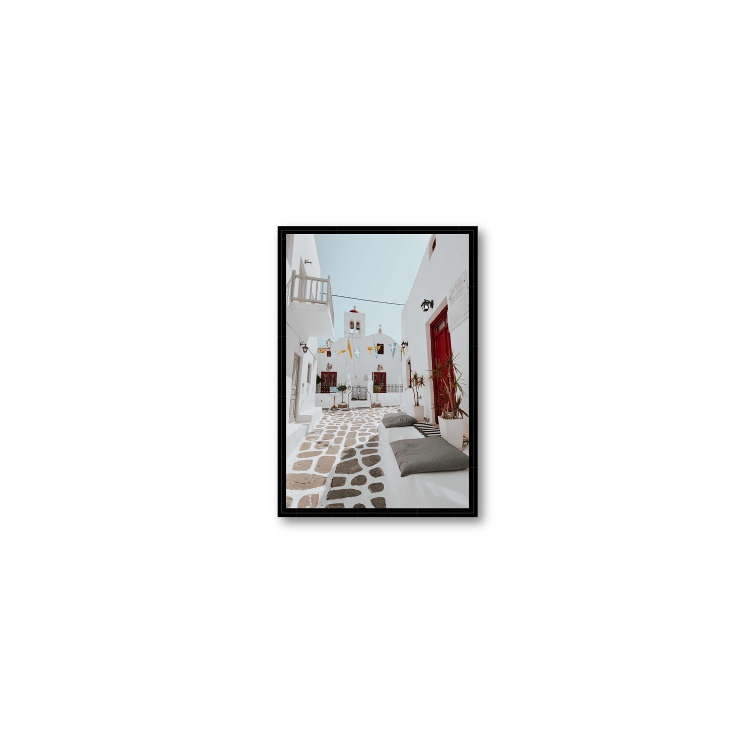 Cycladic Charm fine art print, Mykonos, Greece, Small, Black Float Frame, Fine Art Canvas