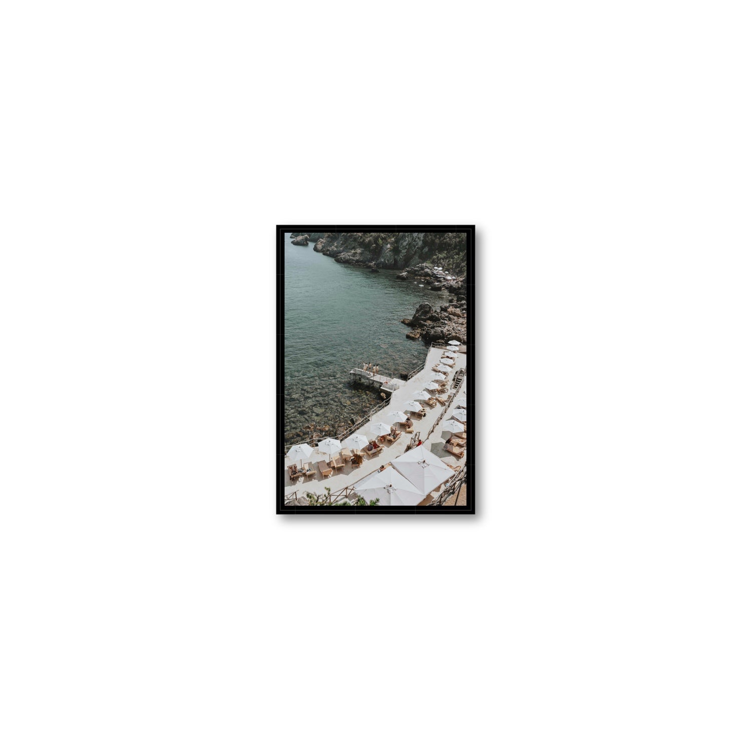 Pier Perspectives Tuscany coastal Italian wall art Small fine art canvas in black float frame