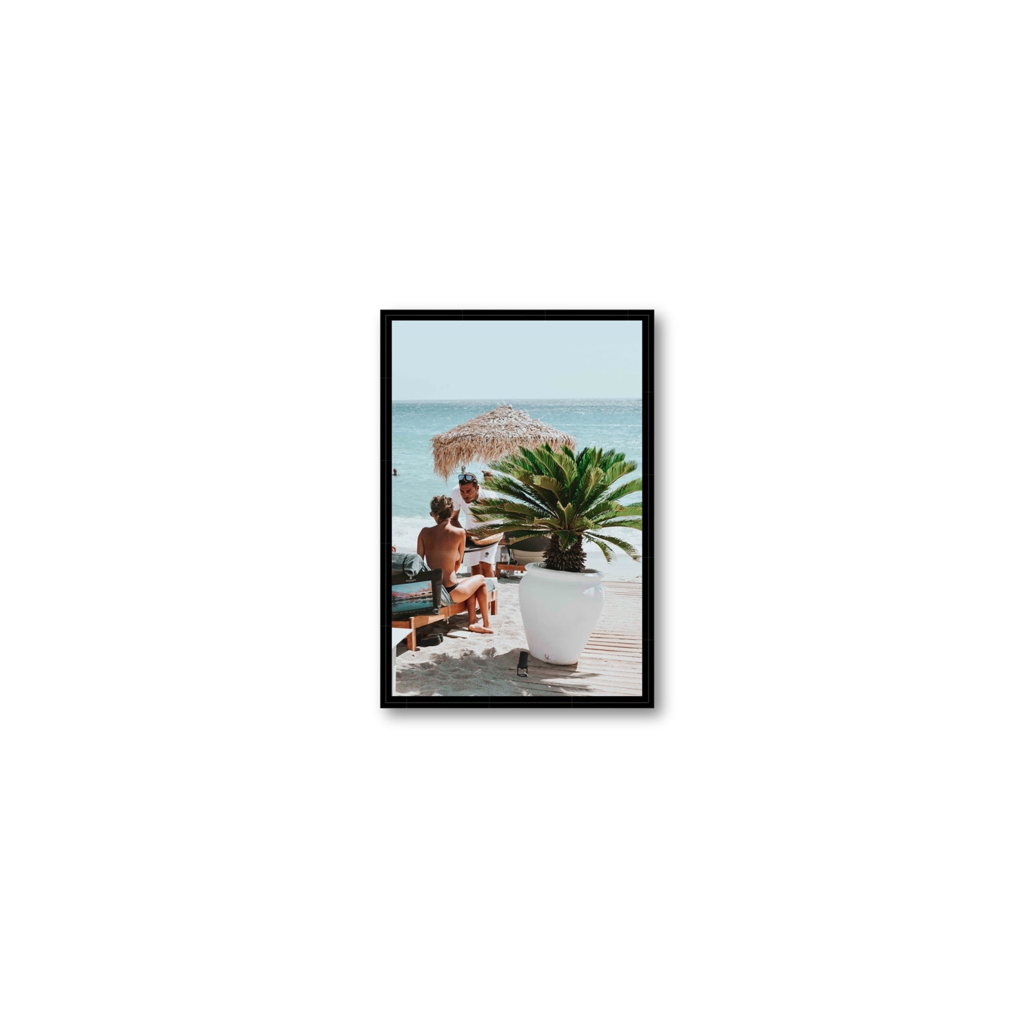At Your Service Mykonos Greek island wall art Small fine art canvas in black float frame