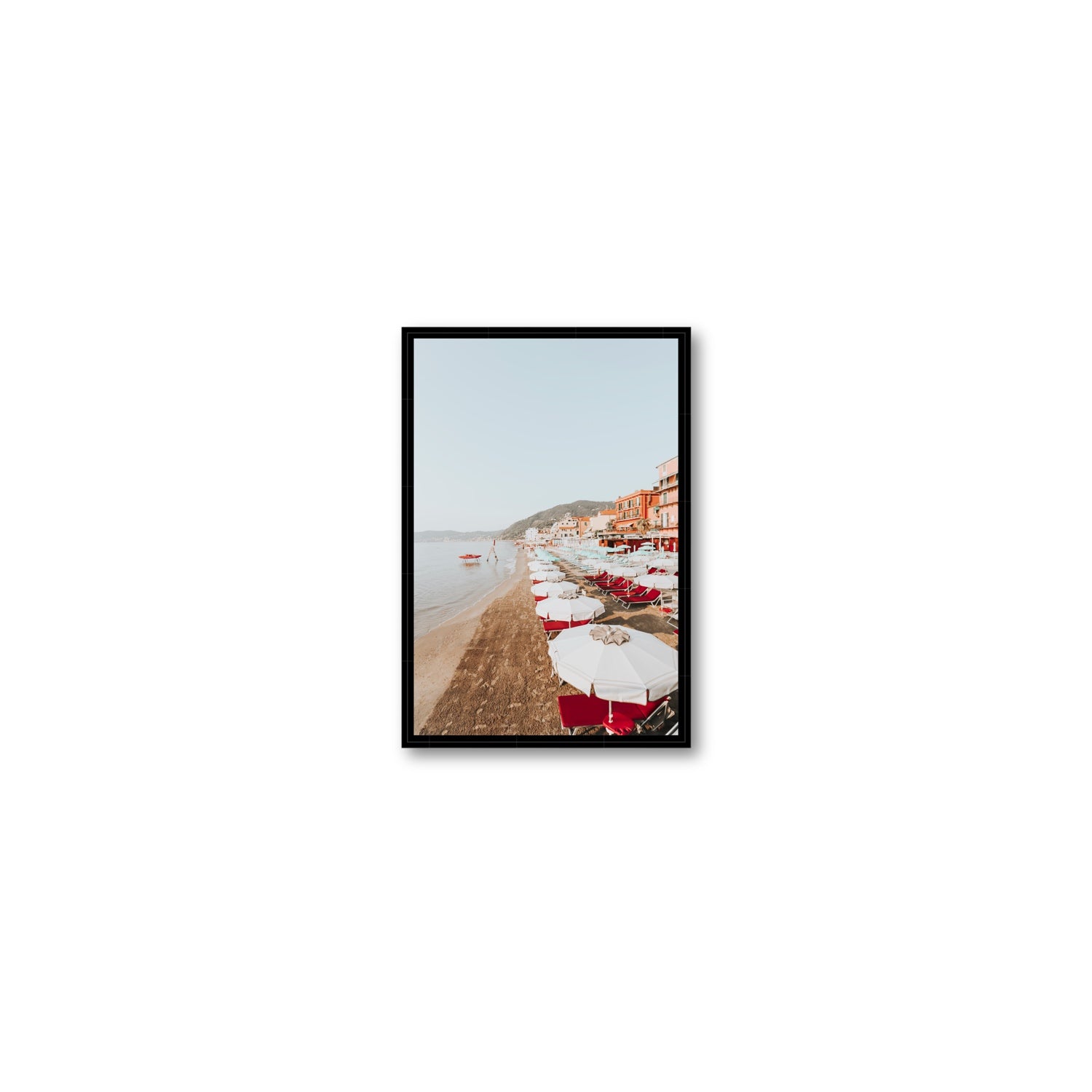 Italian Riviera fine art print, Alassio, Italy, coastal scenes artwork, Small, Black Float Frame, Fine Art Canvas
