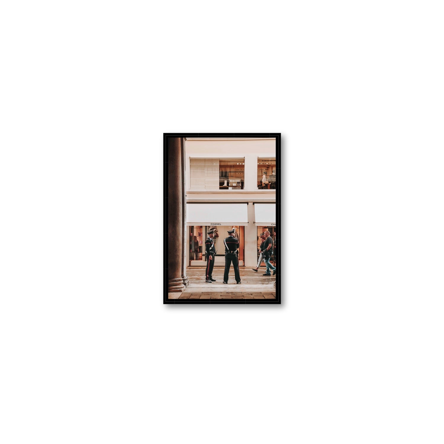 Style Police Venice Italian wall art Small fine art canvas in black float frame