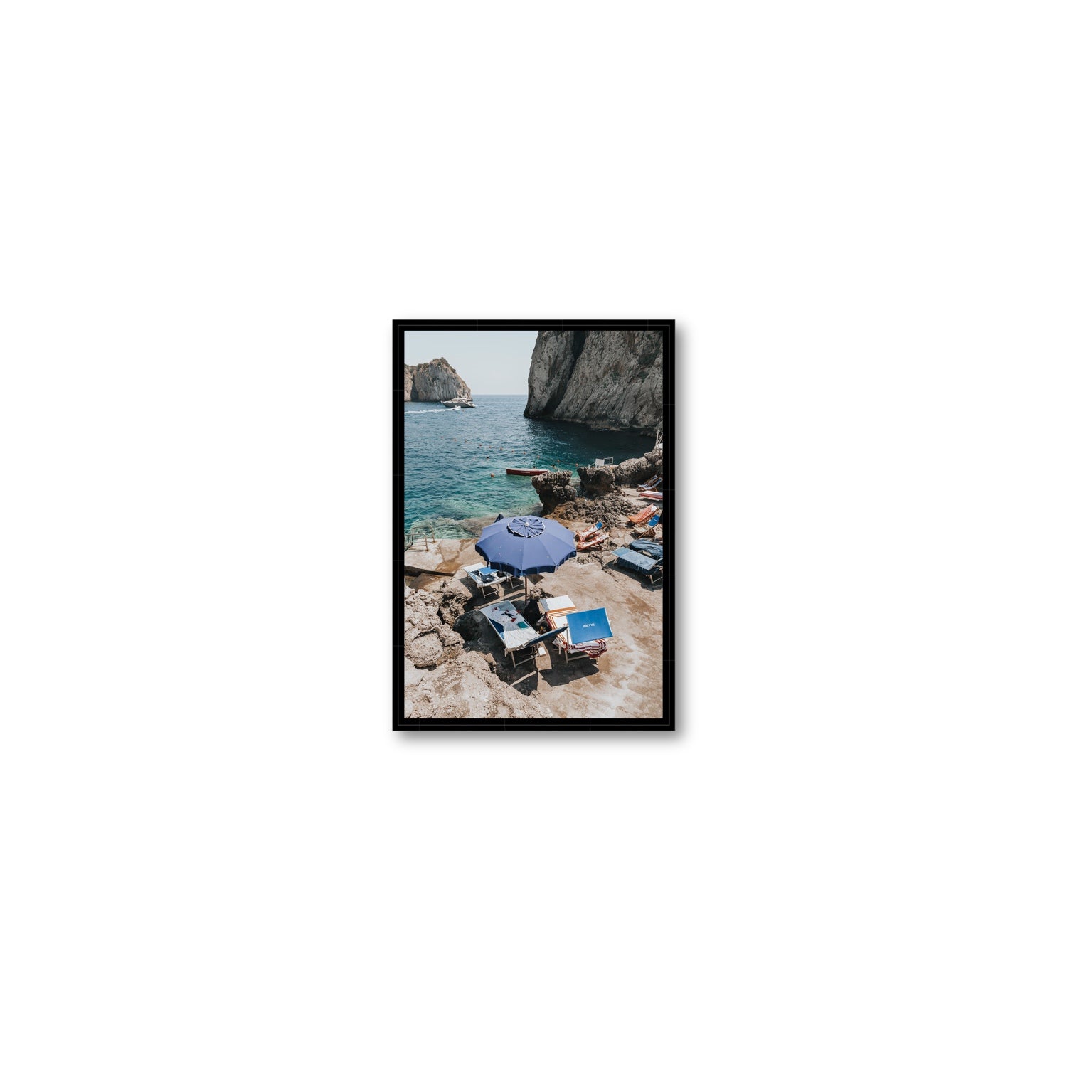 Lonely Loungers fine art print, Capri, Italy, Small, Black Float Frame, Fine Art Canvas
