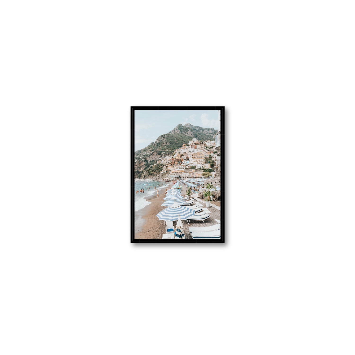 The Cliffside Village fine art print, Positano, Italy, Small, Black Float Frame, Fine Art Canvas