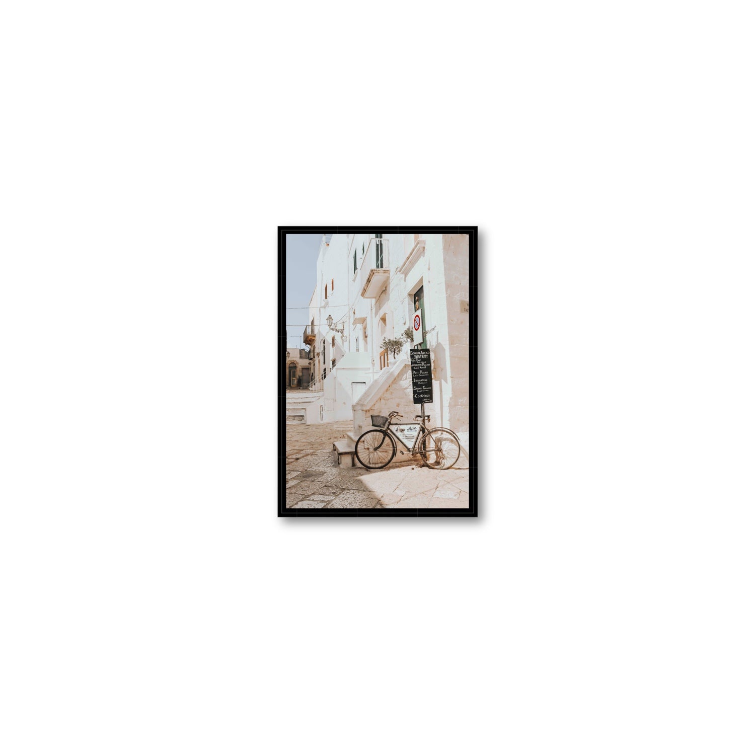 La Bicicletta Puglia Ostuni wall art Small fine art canvas in black float frame