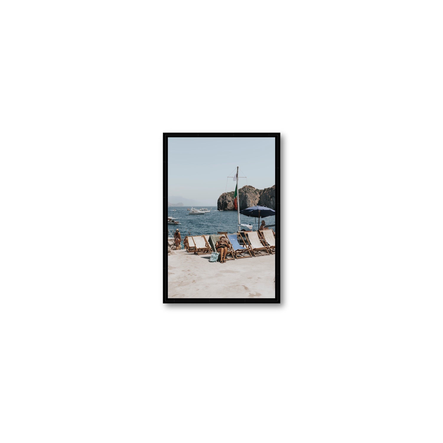 Vintage Sun Goddess fine art print, Capri, Italy, Small, Black Float Frame, Fine Art Canvas