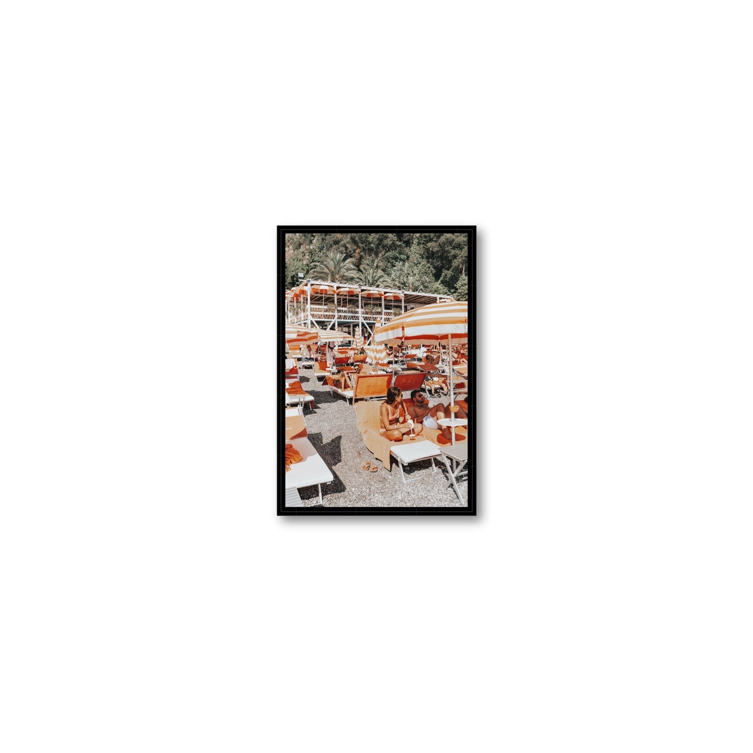 Lounging In Lido fine art print, Positano, Italy, Small, Black Float Frame, Fine Art Canvas