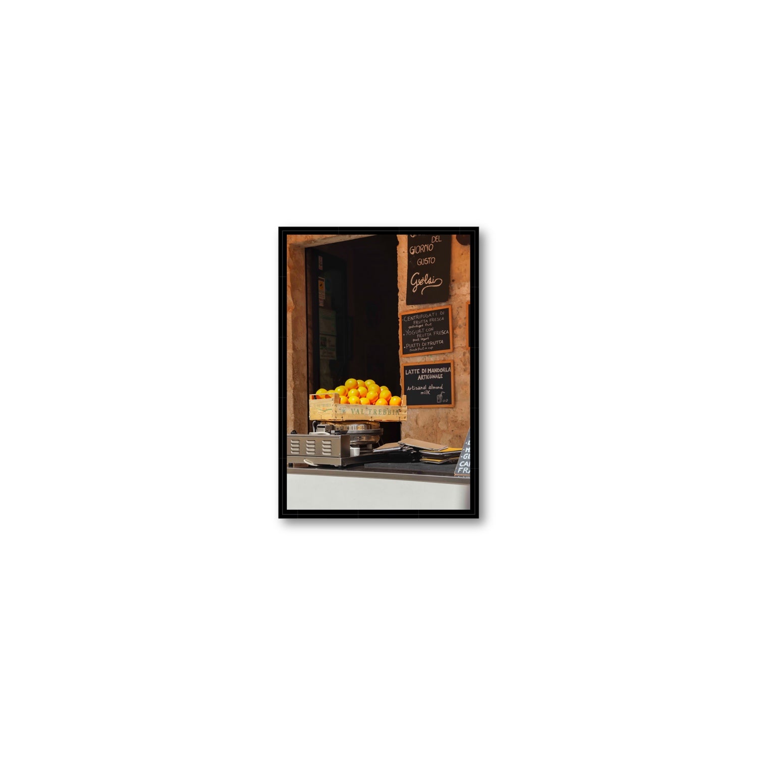 Luminous Citrus Puglia Ostuni Italian wall art Small fine art canvas in black float frame