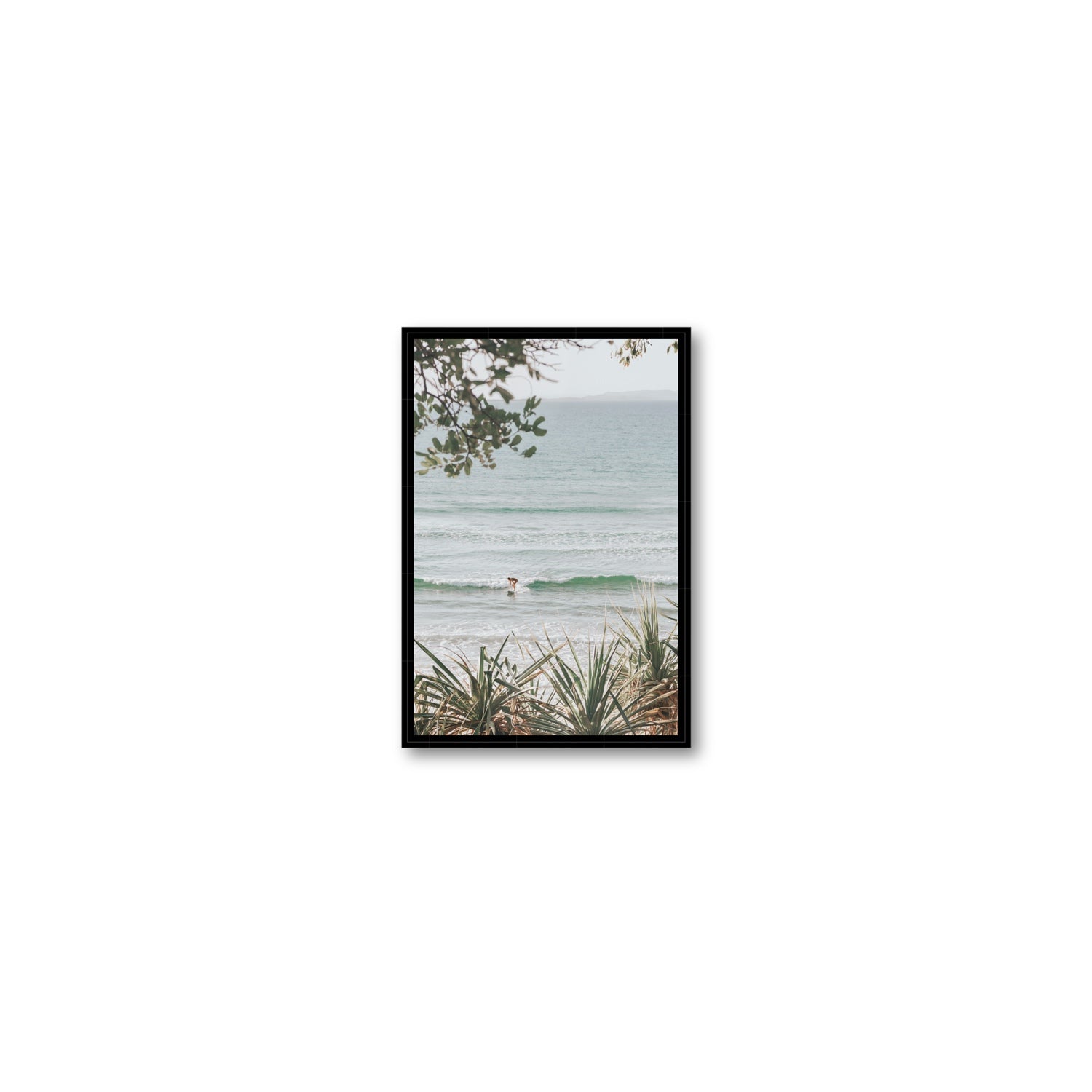 Dream Boat fine art print, Noosa, Australia, coastal scenes artwork, Small, Black Float Frame, Fine Art Canvas