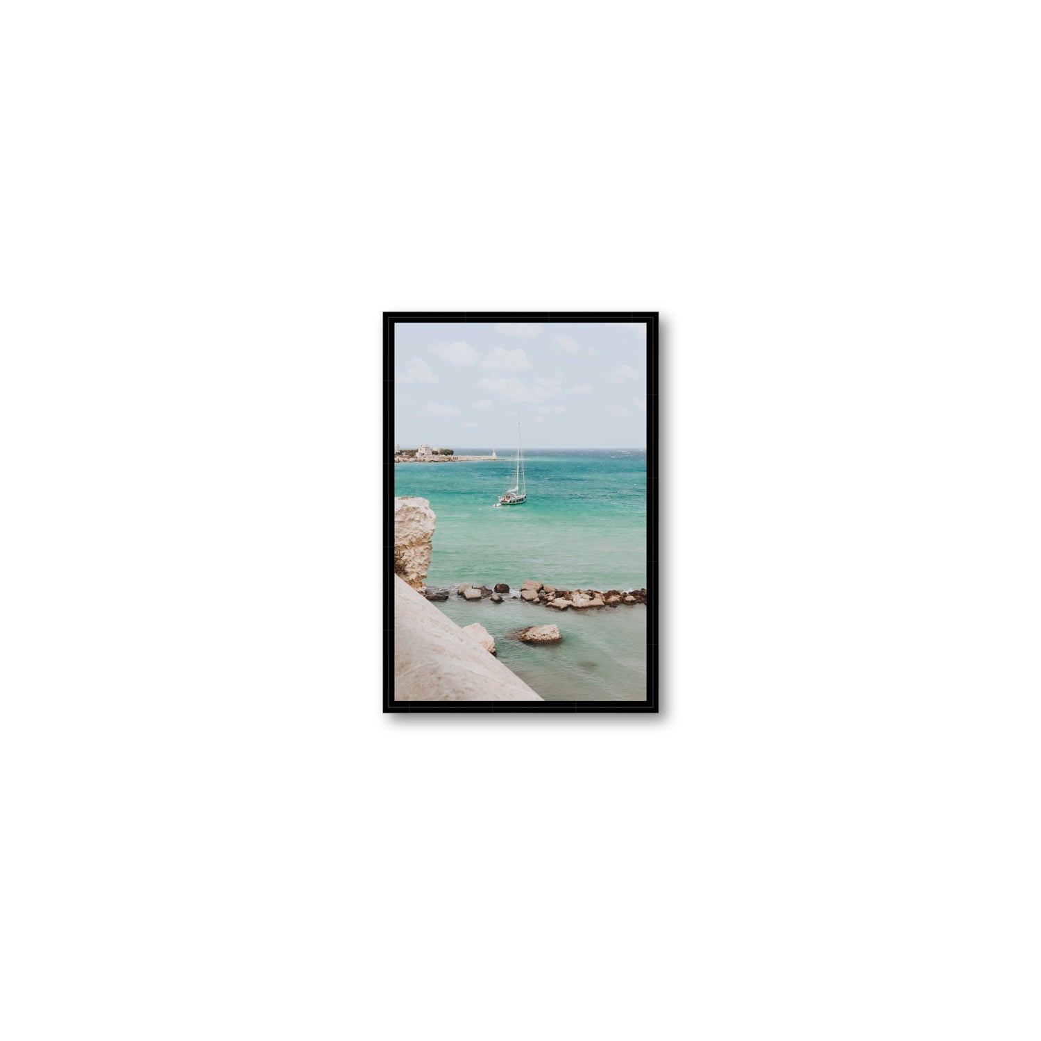 Seafarer's Dream Puglia Seafarer’s Dream coastal wall art Small fine art canvas in black float frame