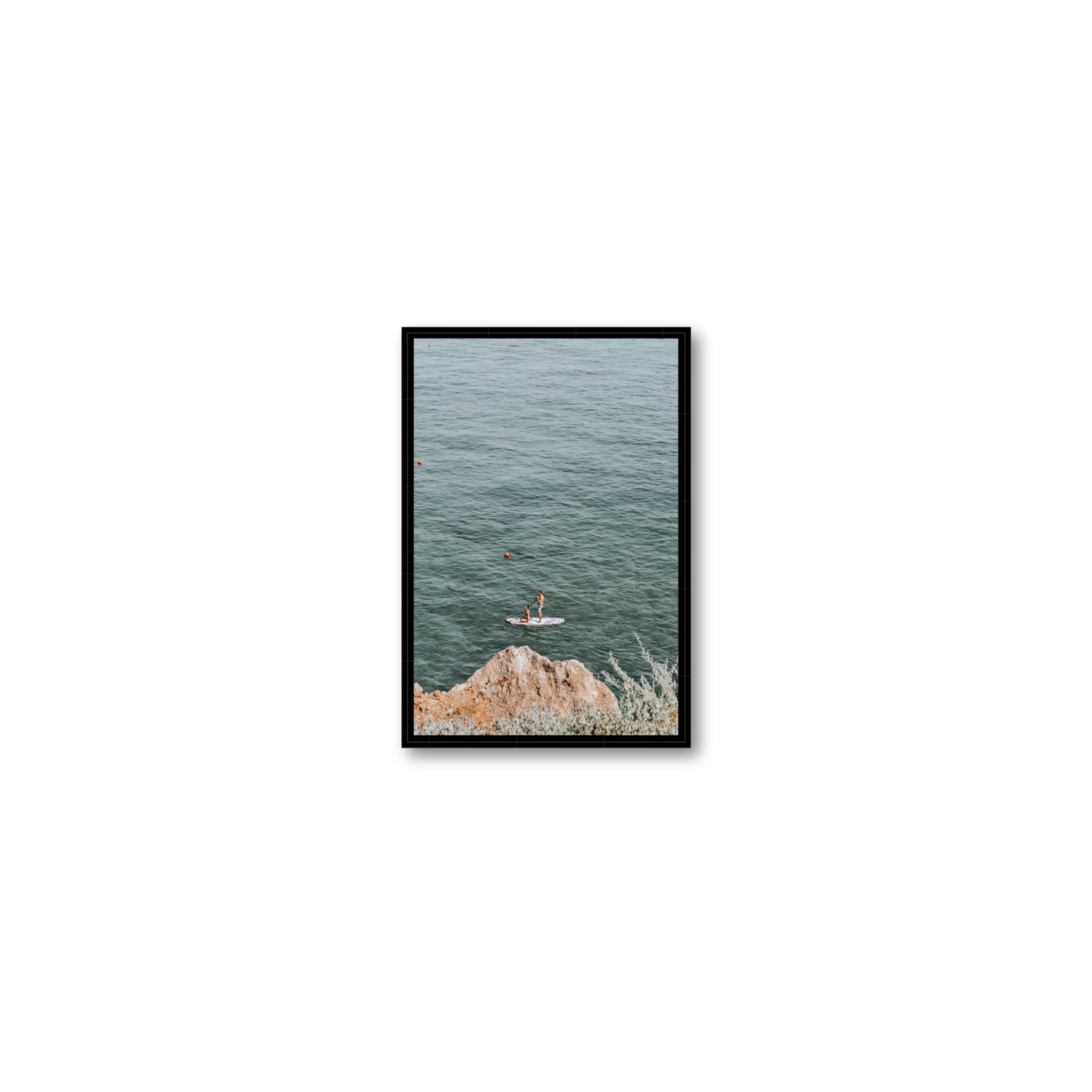 Into The Vibe Without Getting Wet Tuscany coastal wall art Small fine art canvas in black float frame