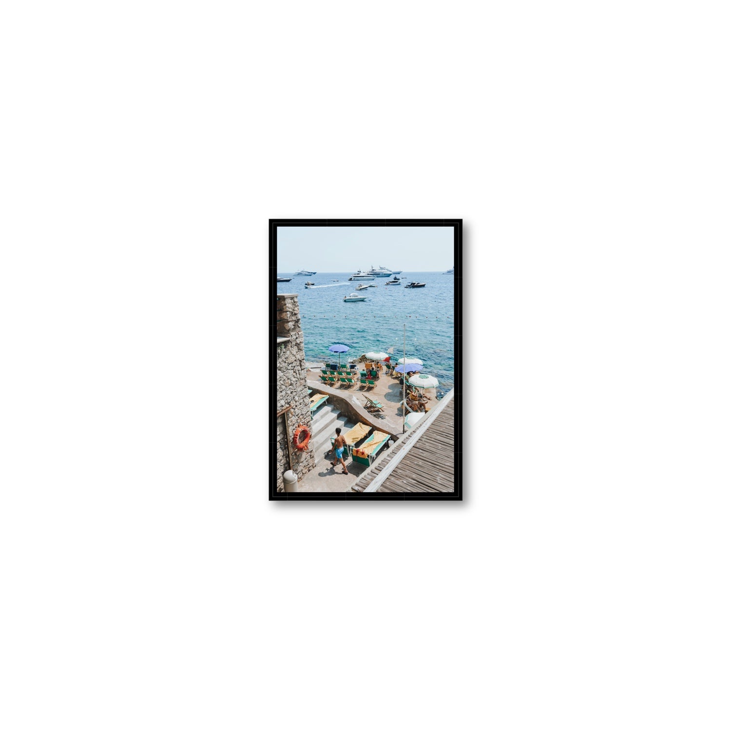 Canzone di Capri Capri Italian beach wall art Small fine art canvas in black float frame
