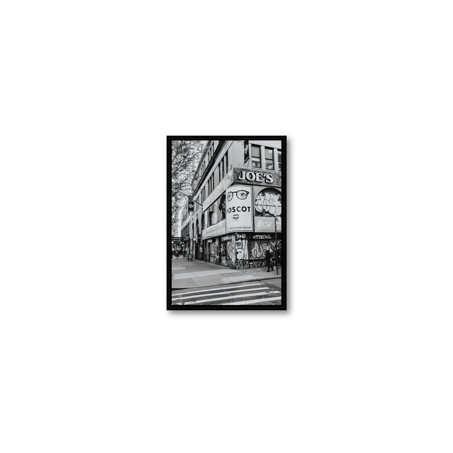 Lower East Side Murals New York NYC Black & White wall art Small fine art canvas in black float frame
