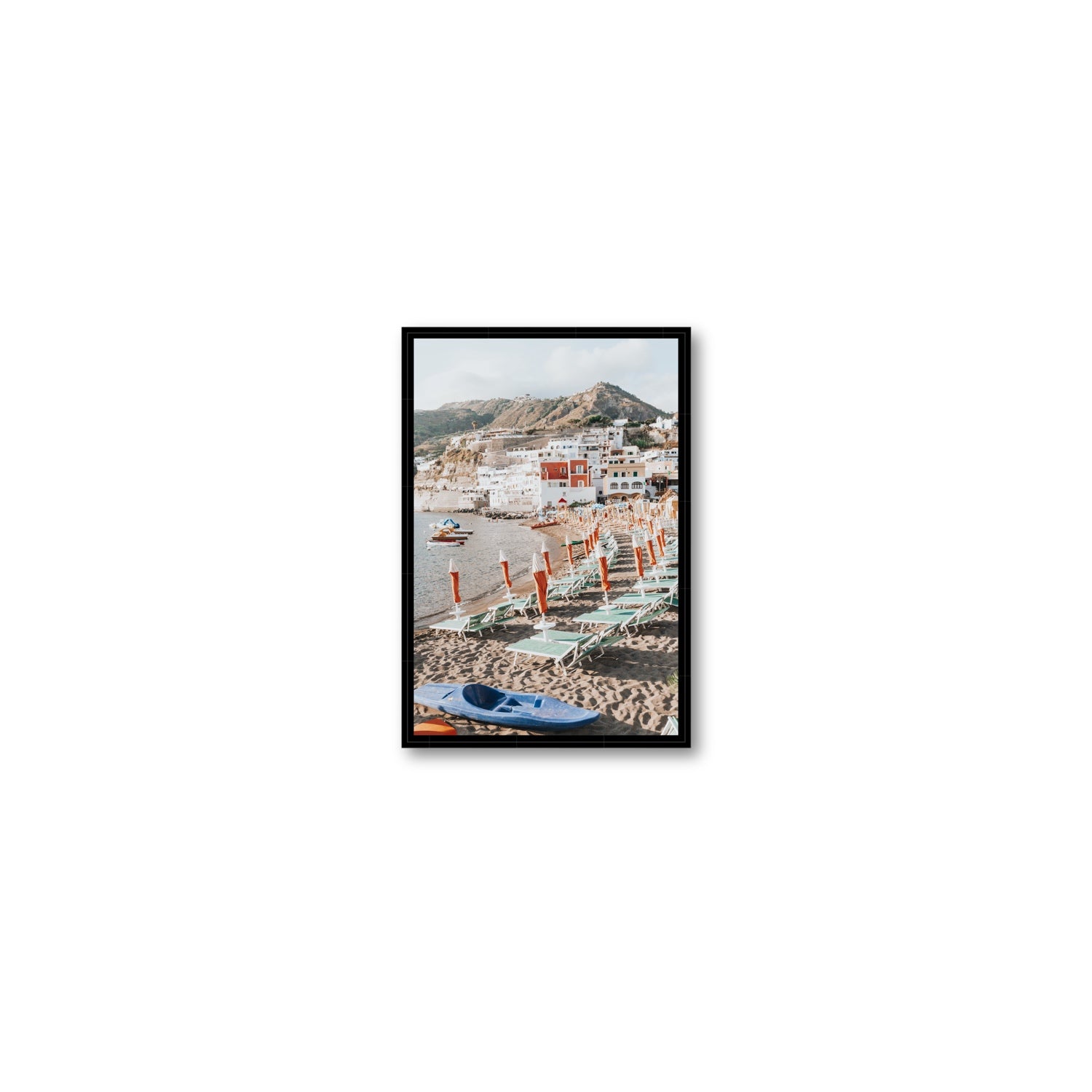 L'Isola del Paradiso Ischia Mediterranean wall art Small fine art canvas in black float frame