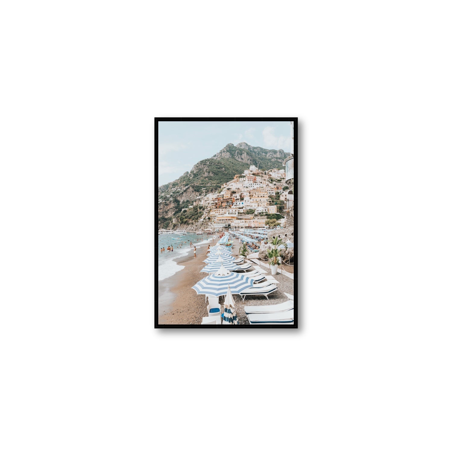 The Cliffside Village fine art print, Positano, Italy, Medium, Black Float Frame, Fine Art Canvas