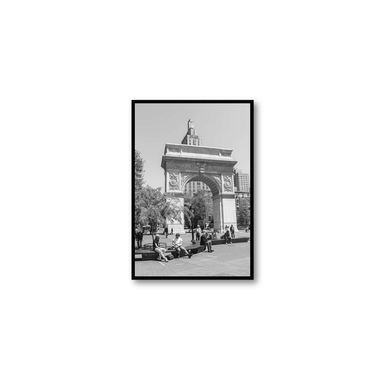 City Picnic New York NYC Black & White wall art Medium fine art canvas in black float frame