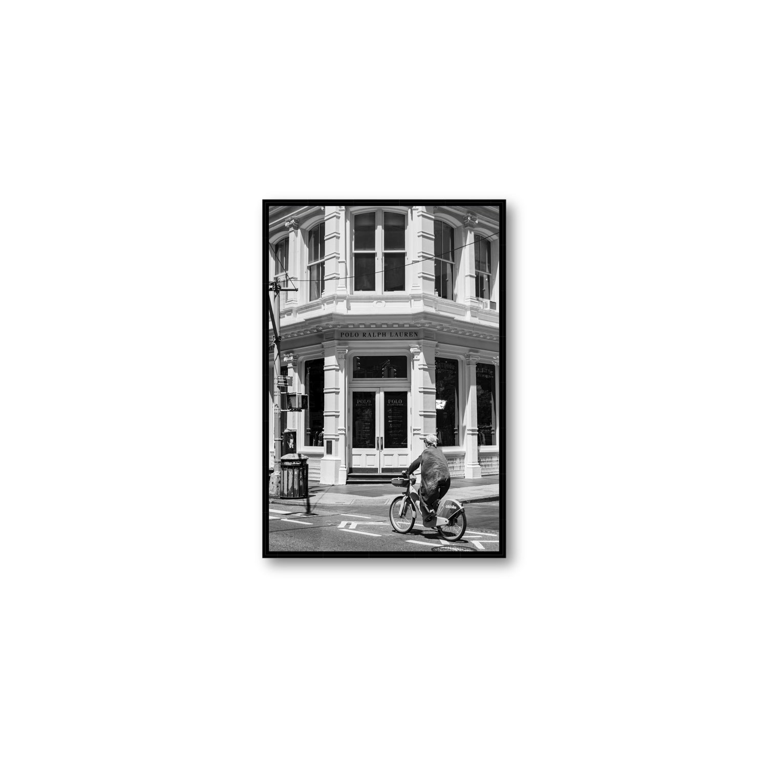 Downtown Rider New York NYC Black & White wall art Medium fine art canvas in black float frame