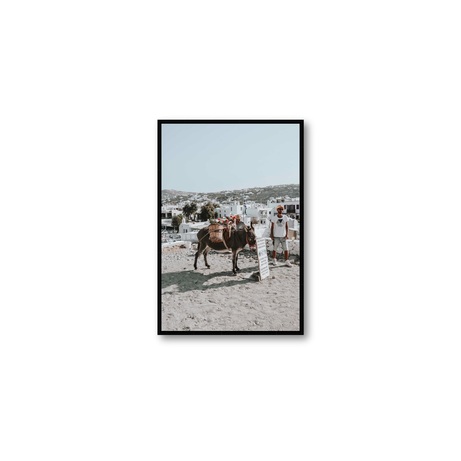 Let The Journey Begin Mykonos Greek island wall art Medium fine art canvas in black float frame