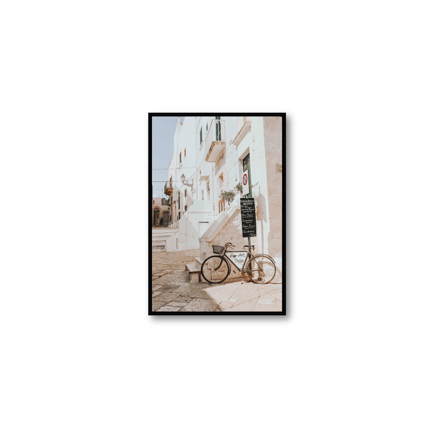 La Bicicletta Puglia Ostuni wall art Medium fine art canvas in black float frame