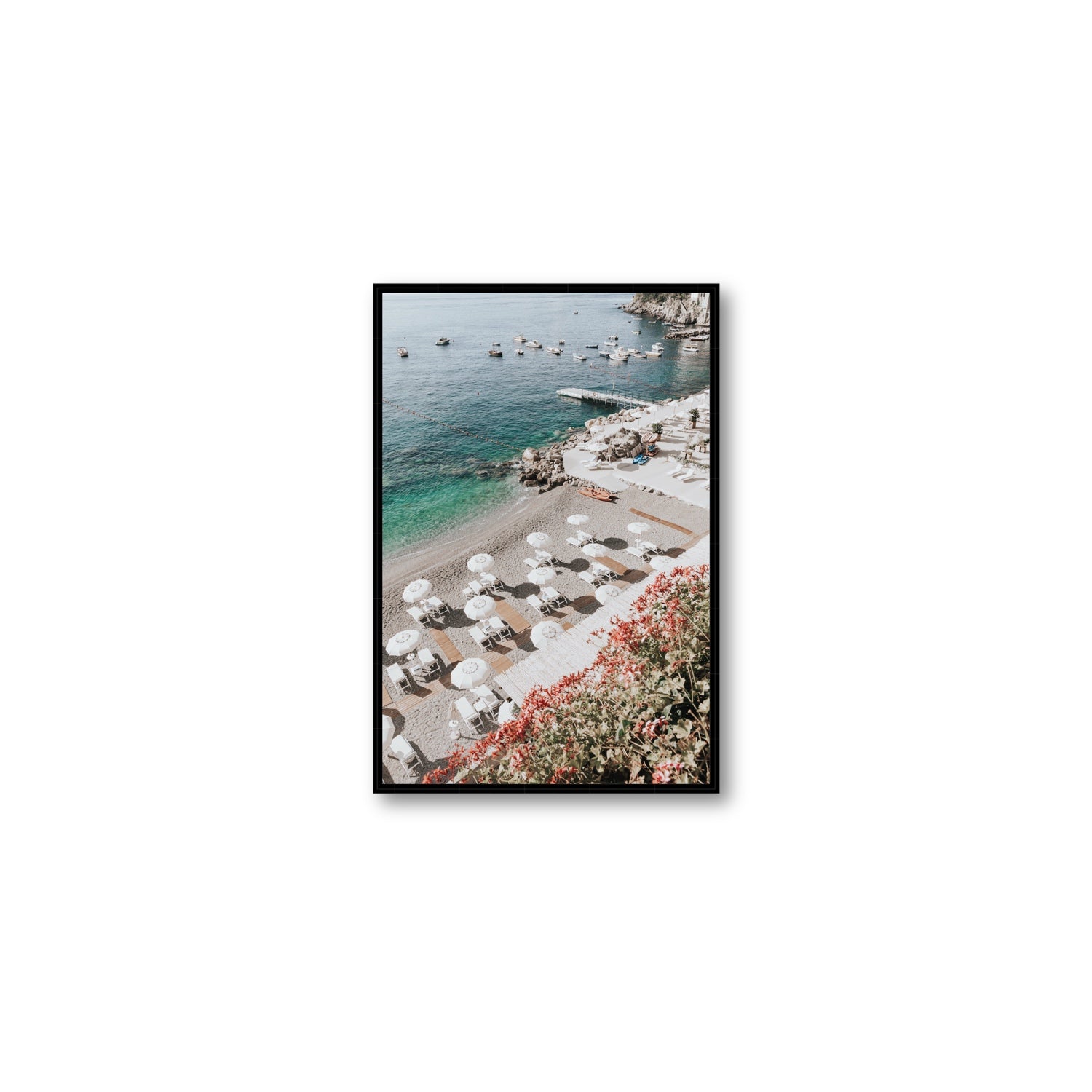Tranquil Oasis Amalfi coastal wall art Medium fine art canvas in black float frame