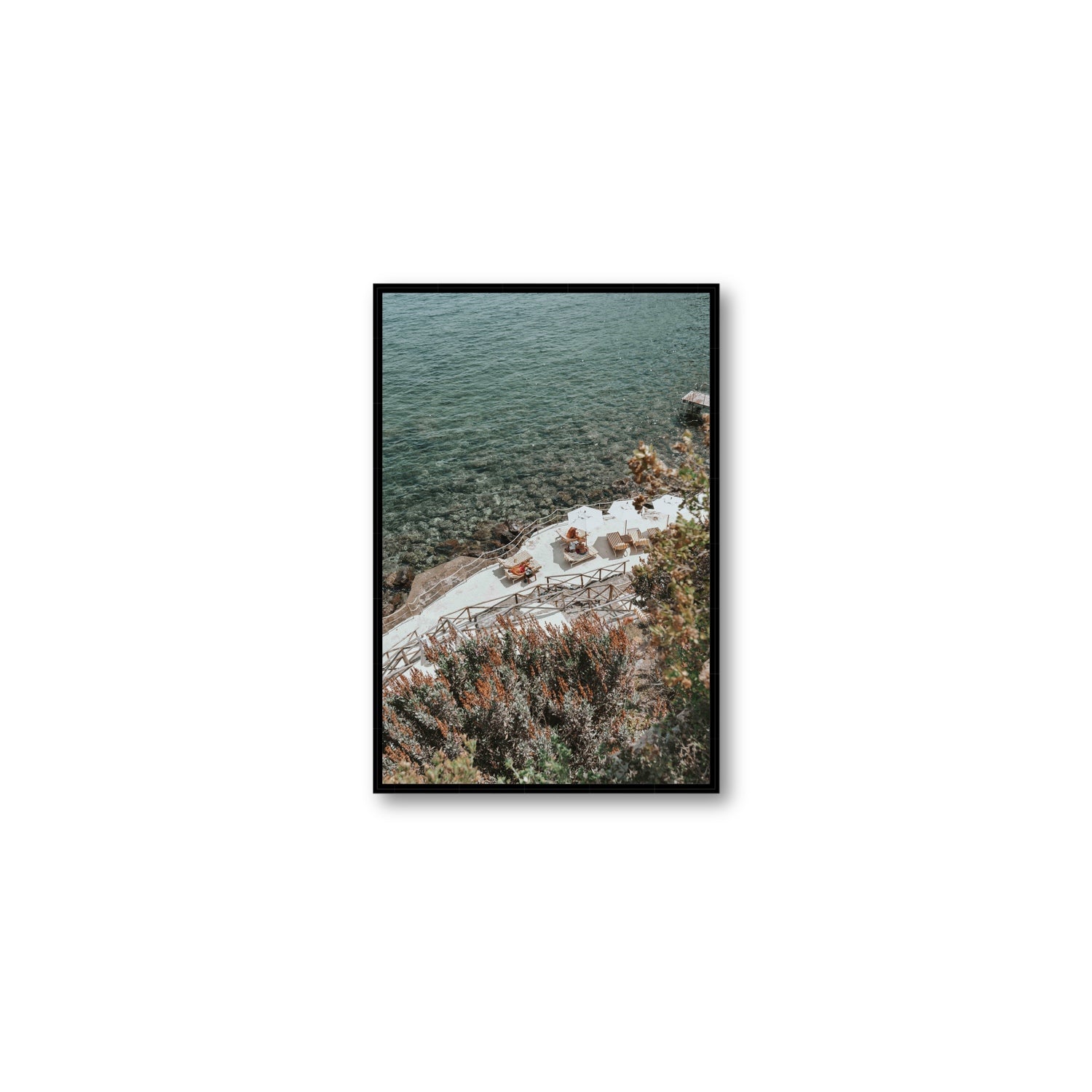 Hidden Gem Tuscany coastal wall art Medium fine art canvas in black float frame