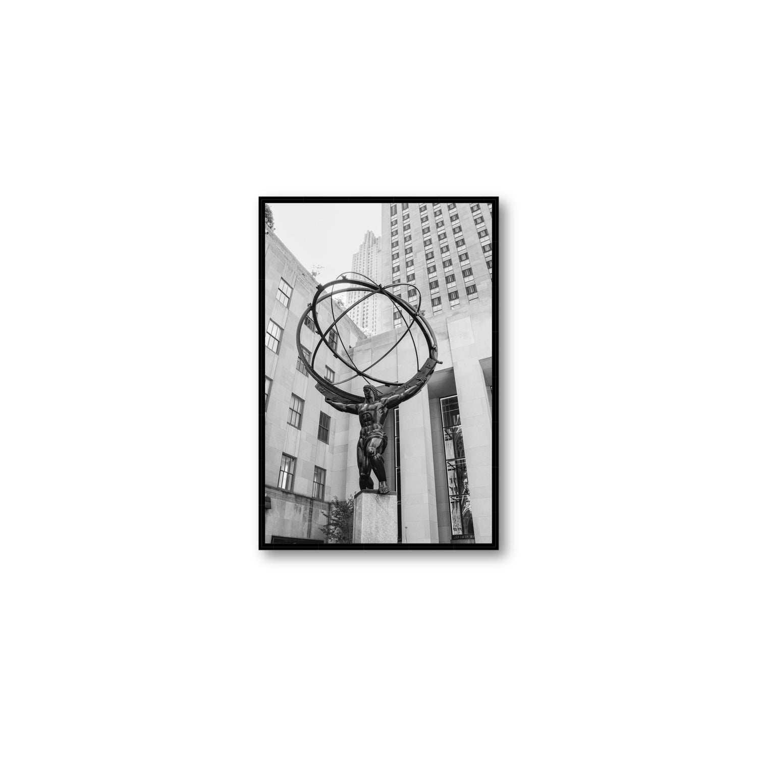 Atlas Ascends New York NYC Black & White wall art Medium fine art canvas in black float frame