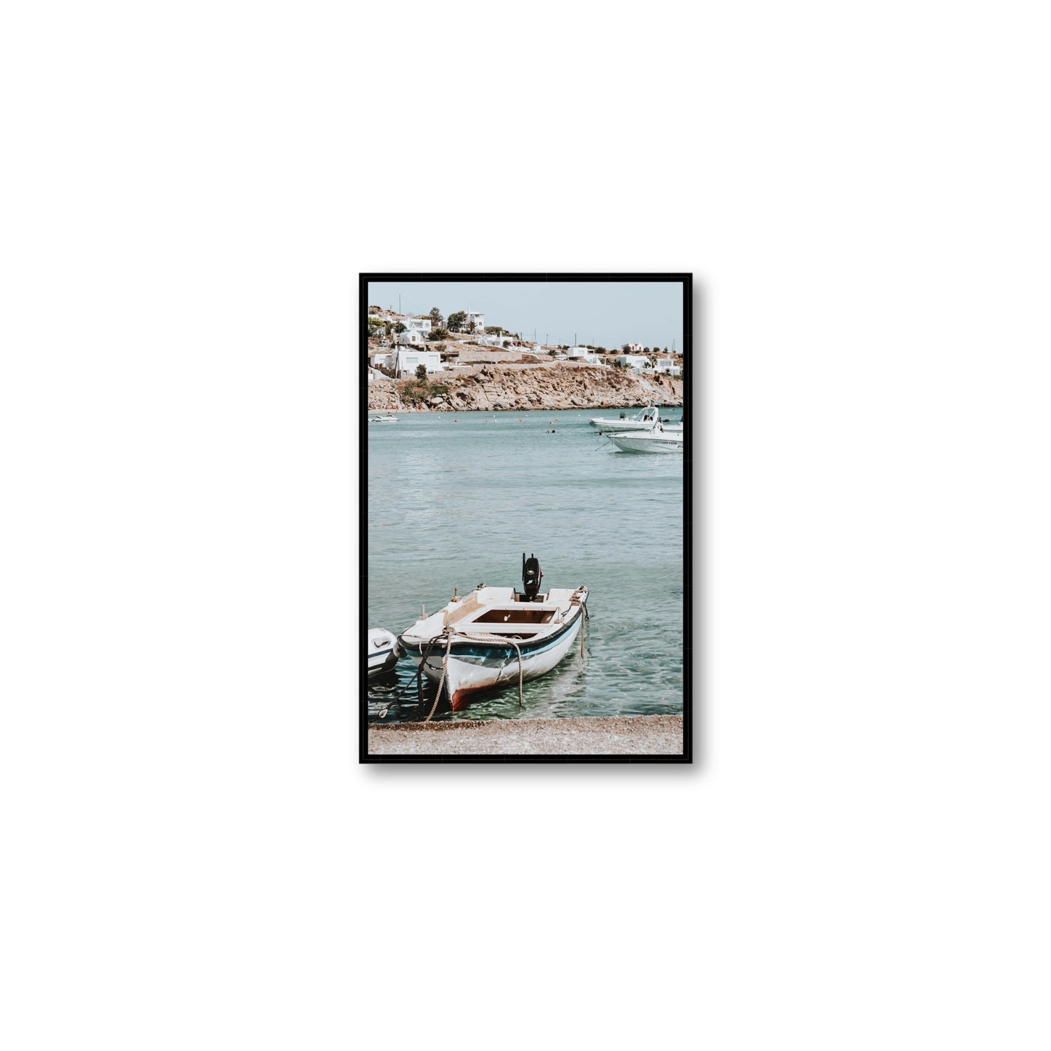 Classic Wheels Mykonos Greek island wall art Medium fine art canvas in black float frame