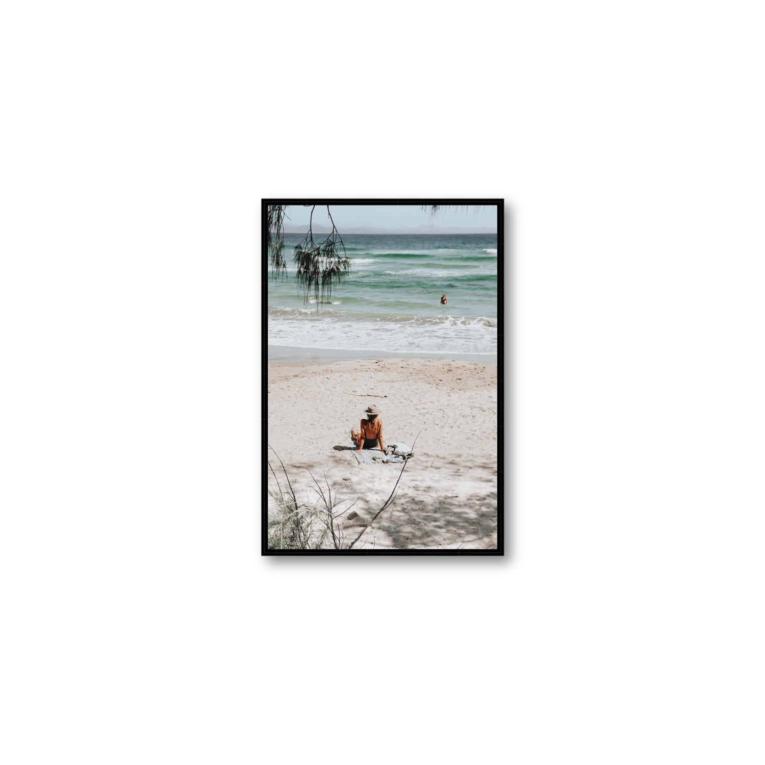 Take It Easy Byron Bay beach coastal decor wall art Medium fine art canvas in black float frame
