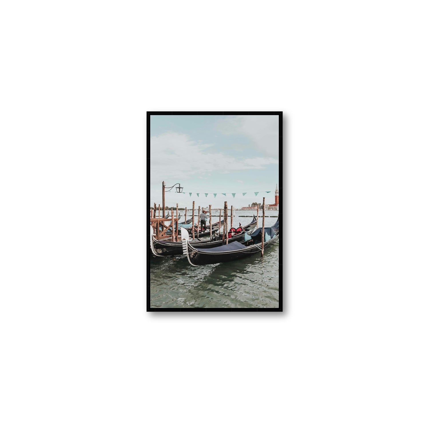 The Gondolier Venice Gondola Italian wall art Medium fine art canvas in black float frame