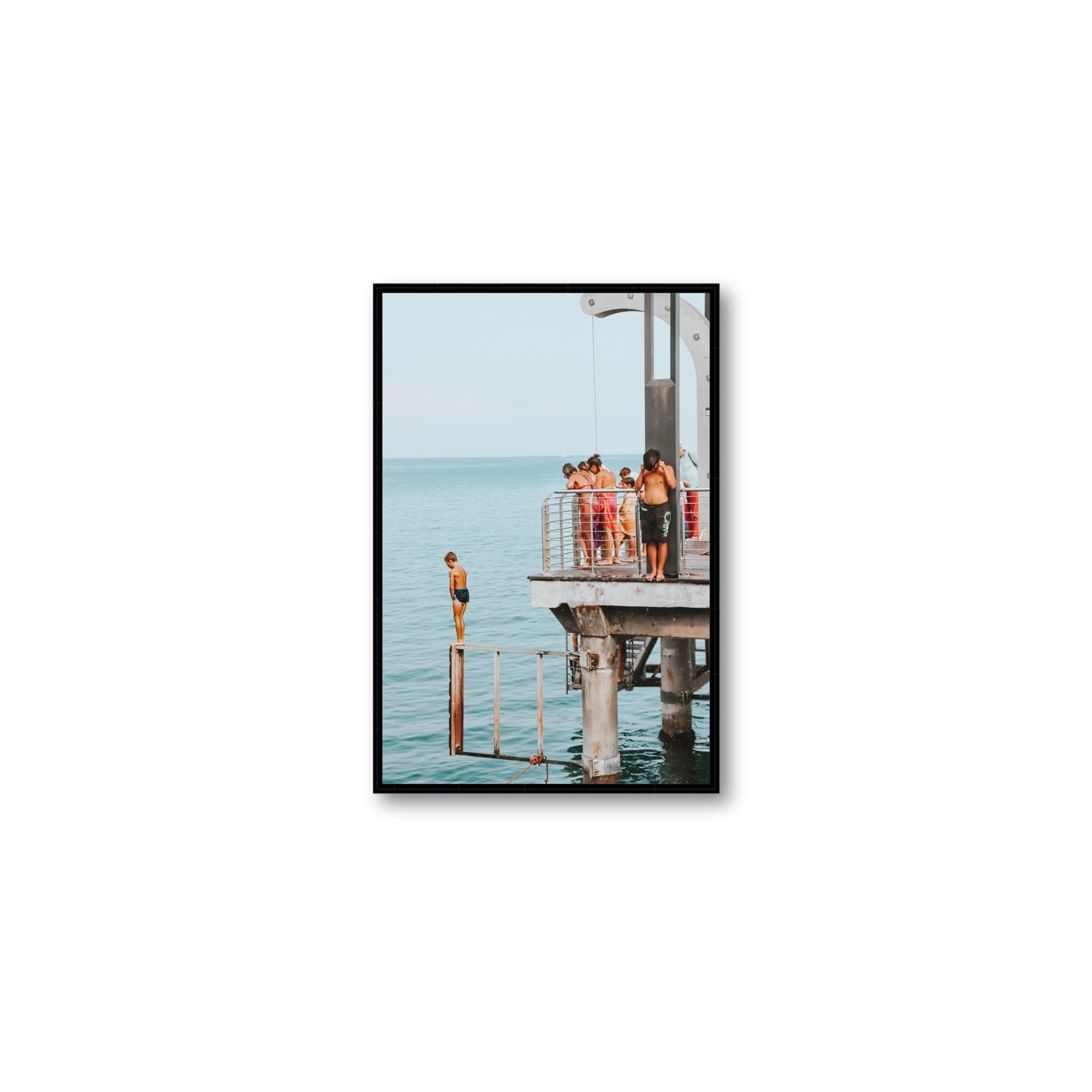Golden Boy Alassio coastal decor wall art Medium fine art canvas in black float frame