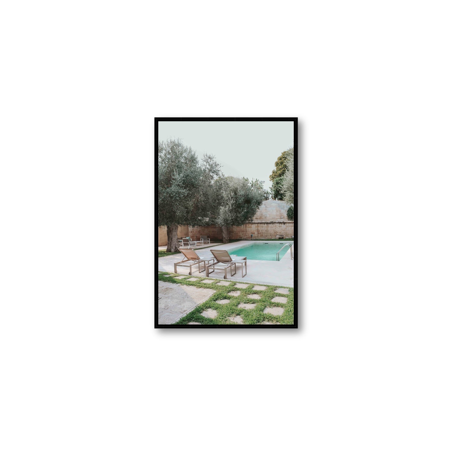 Olive Oasis Puglia Mediterranean wall art Medium fine art canvas in black float frame