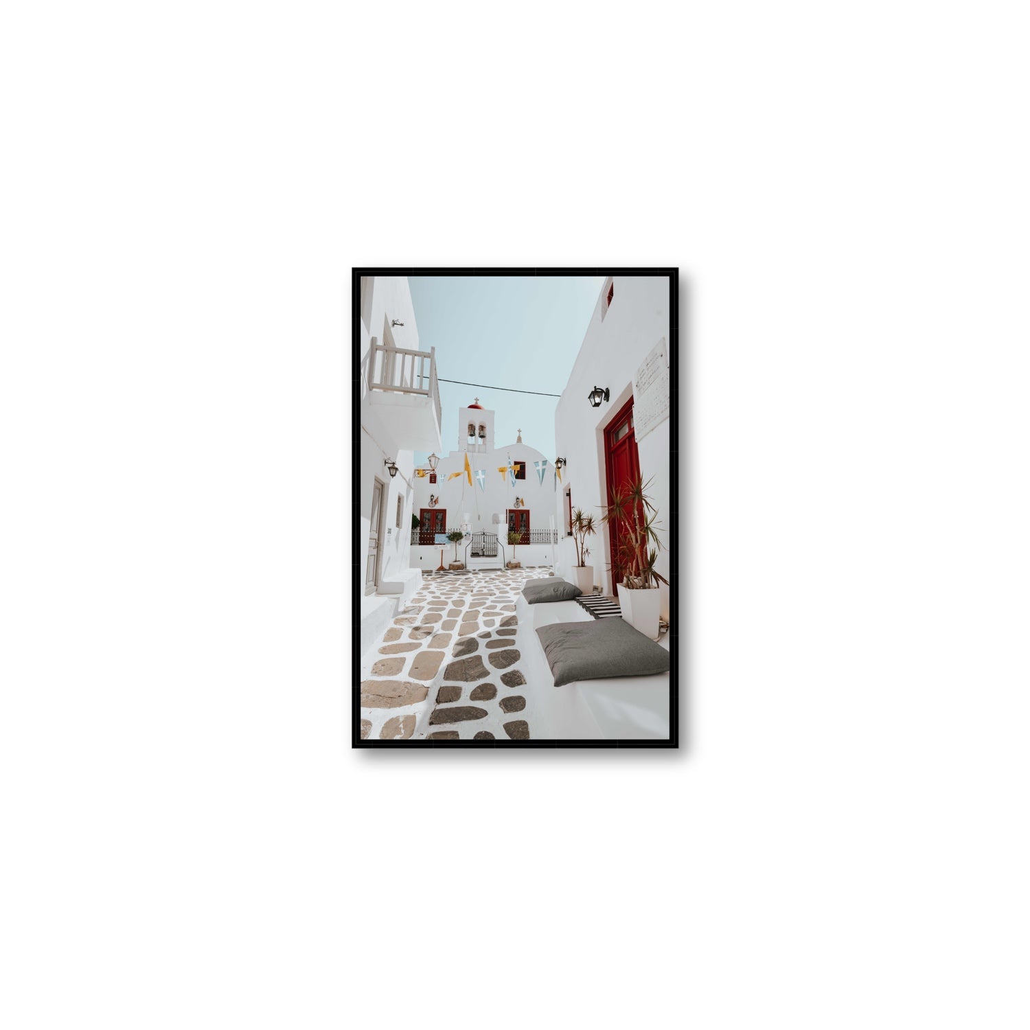 Cycladic Charm fine art print, Mykonos, Greece, Medium, Black Float Frame, Fine Art Canvas