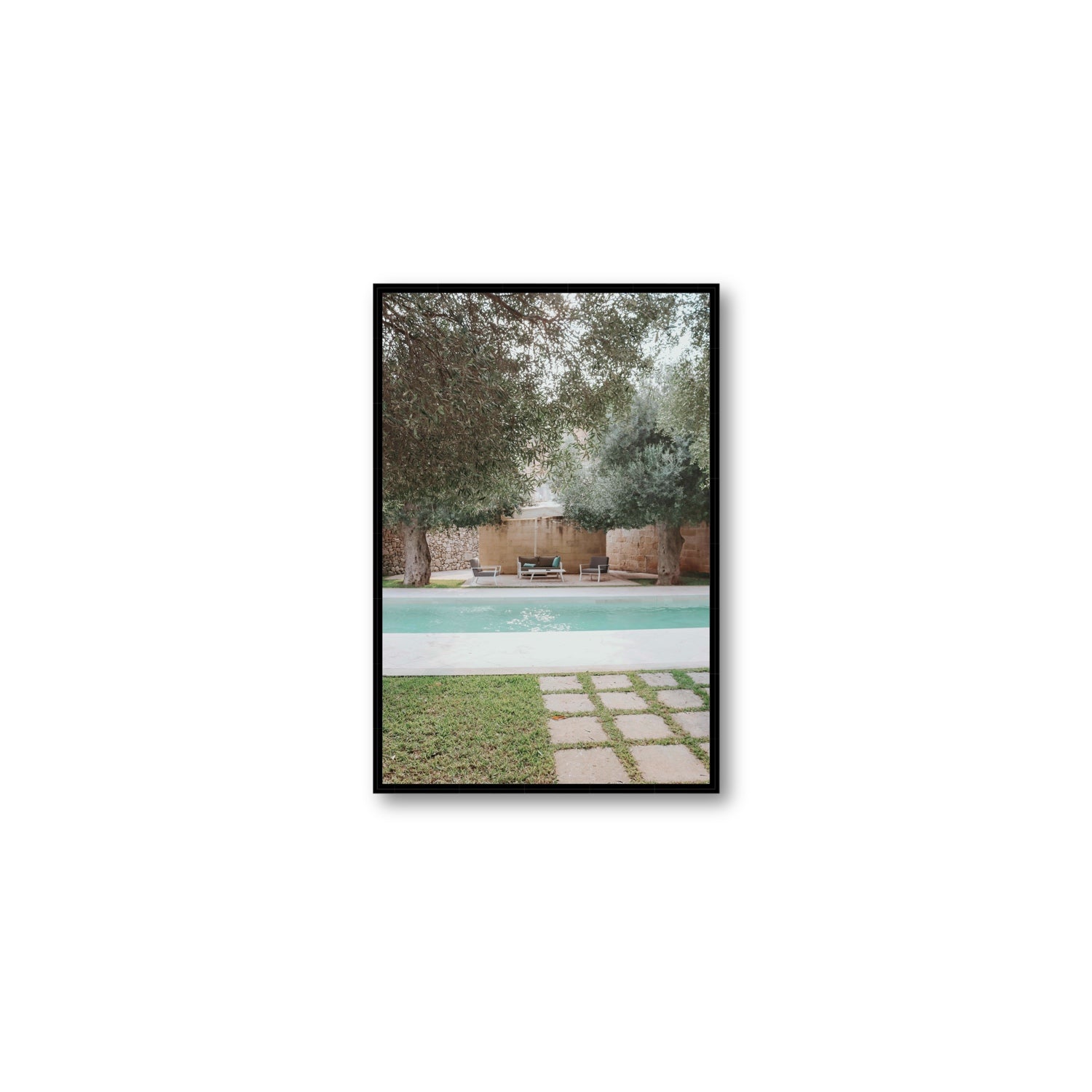 Idyllic Escape Puglia Mediterranean wall art Medium fine art canvas in black float frame