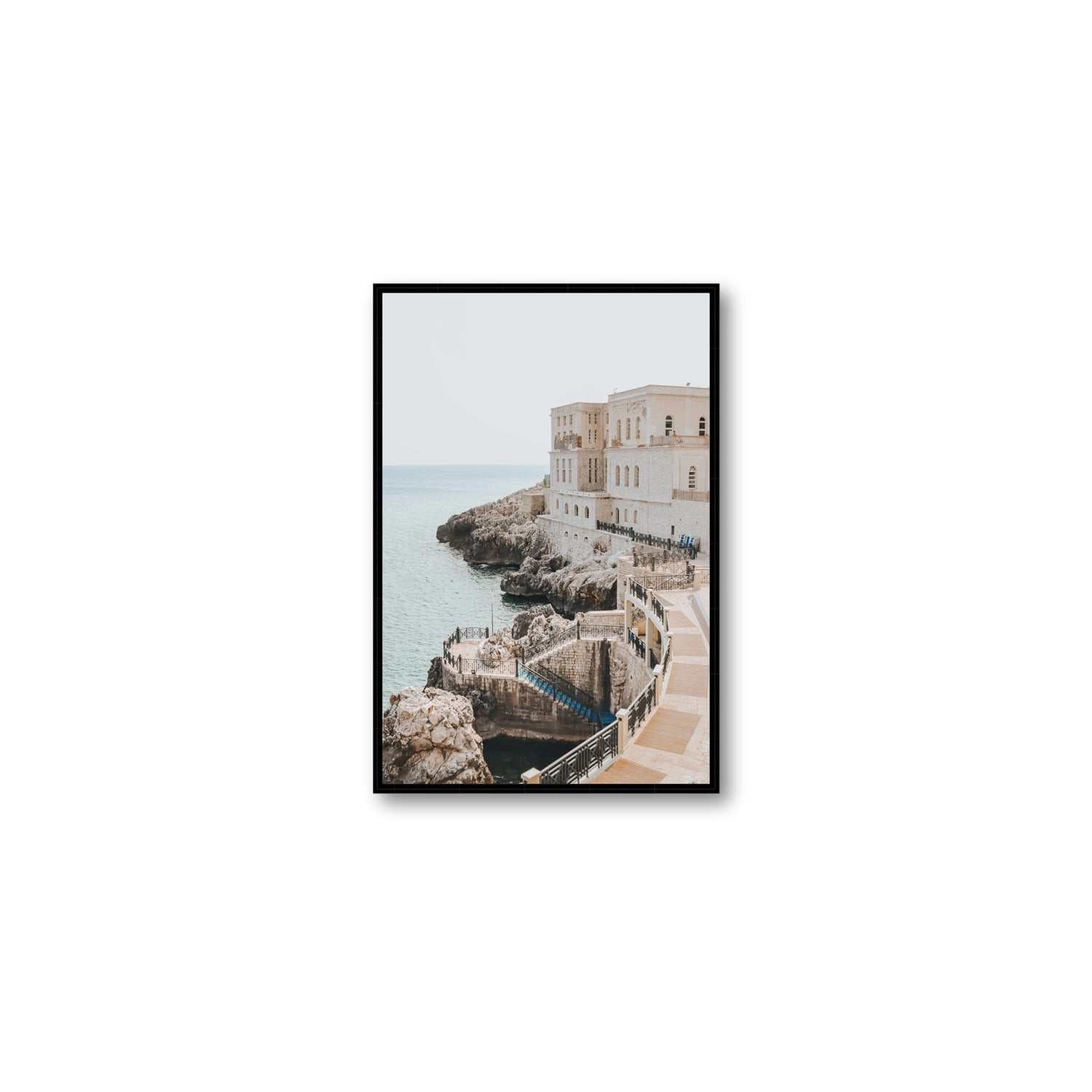 Santa Cesarea Puglia Italian coastal wall art Medium fine art canvas in black float frame