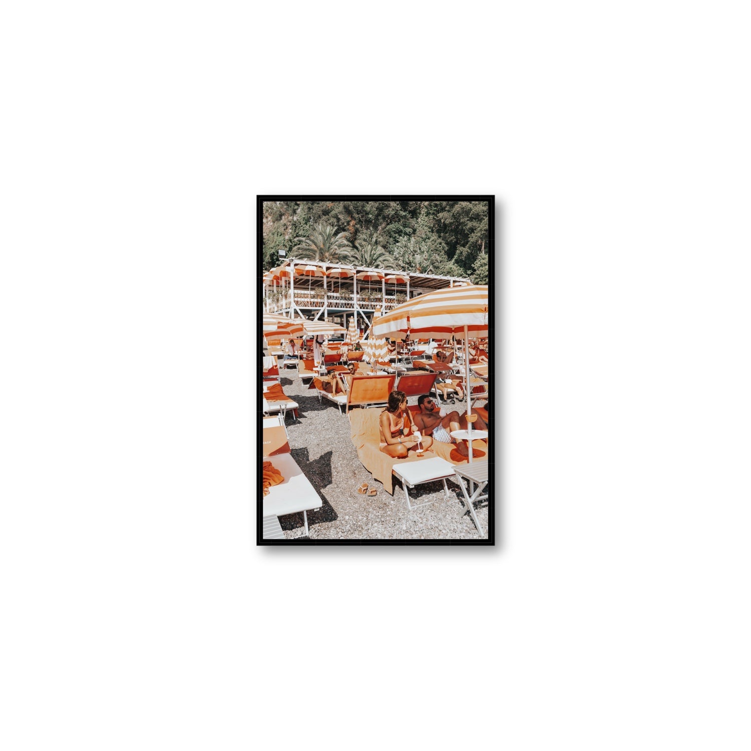 Lounging In Lido fine art print, Positano, Italy, Medium, Black Float Frame, Fine Art Canvas