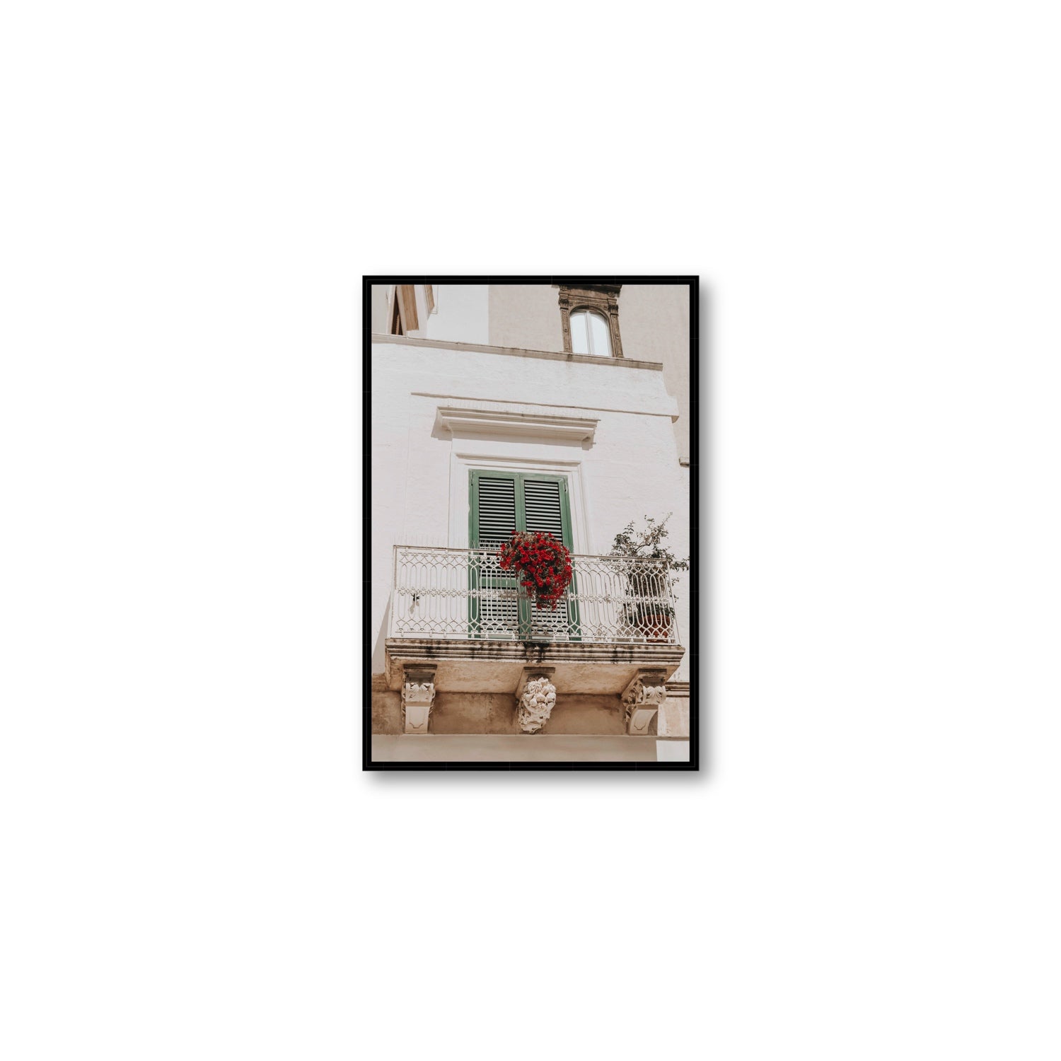 Balcone Estivo Puglia Italian wall art Medium fine art canvas in black float frame