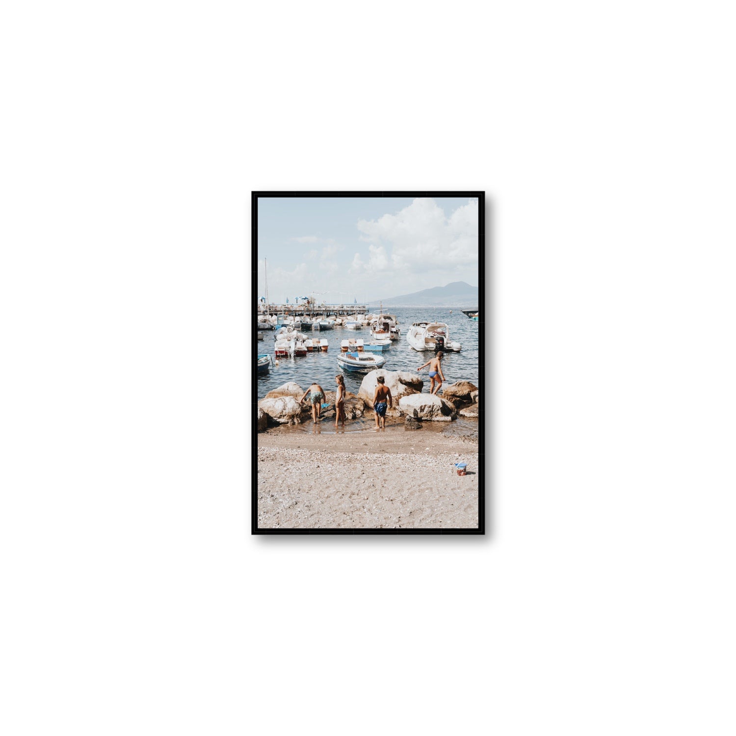 Searching For Treasures Sorrento coastal wall art Medium fine art canvas in black float frame