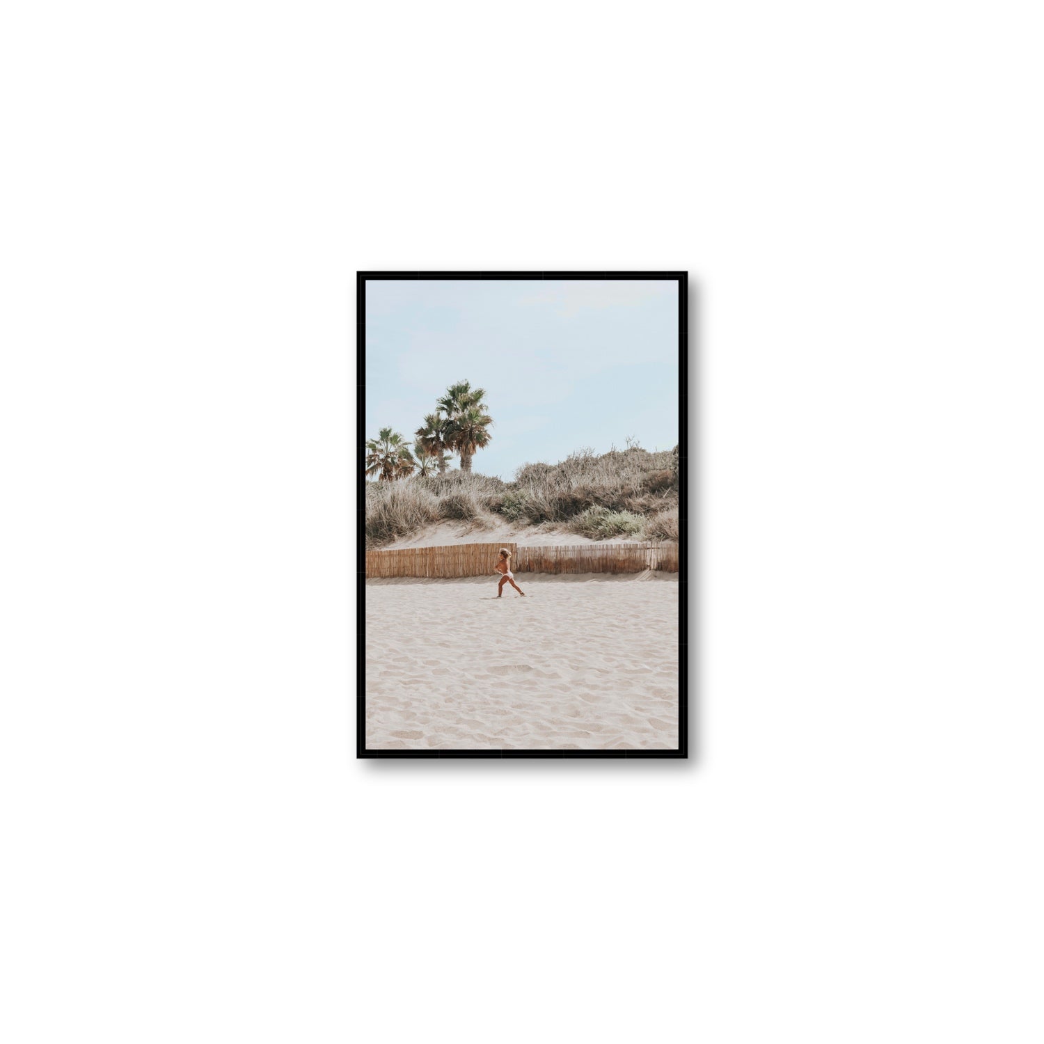 Joyful Sprint Puglia beach coastal fine art print Medium fine art canvas in black float frame