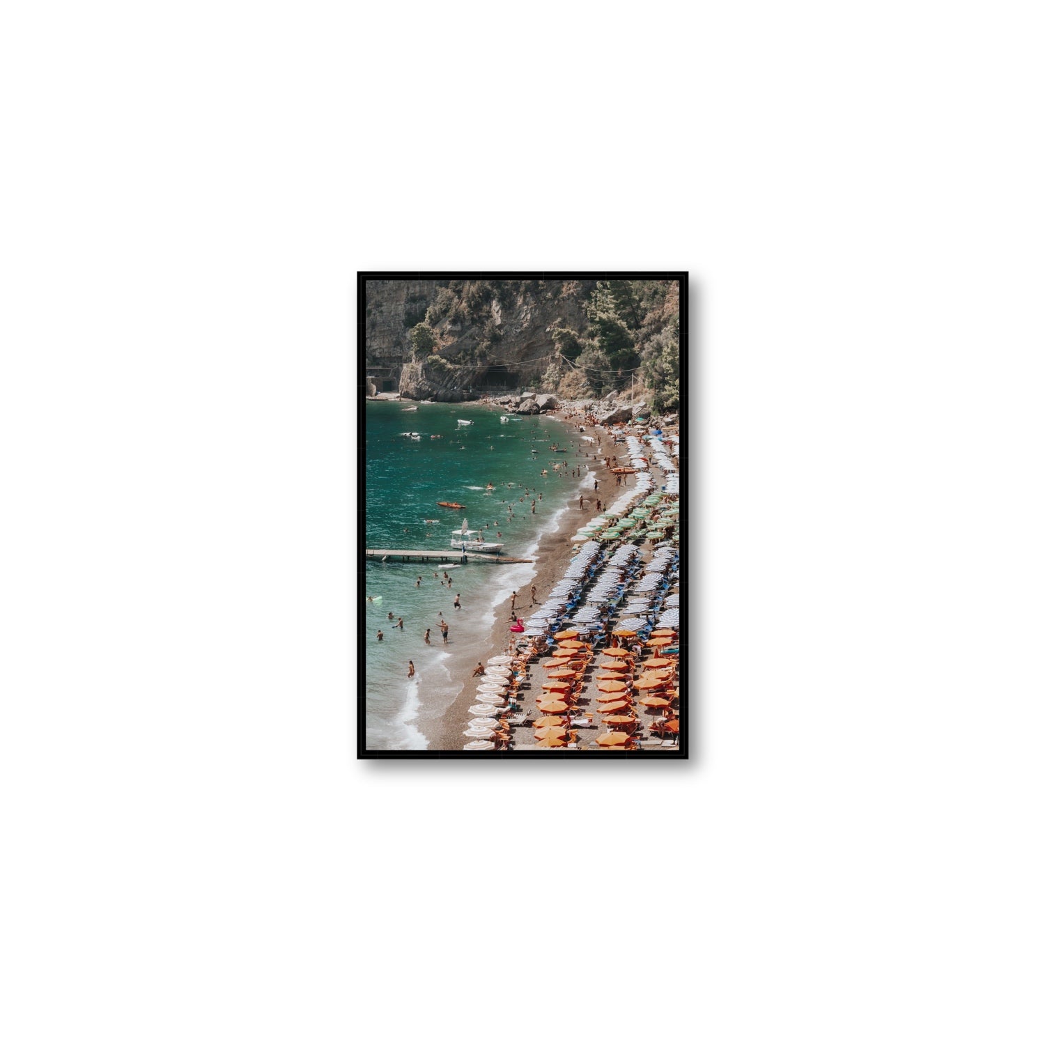 Ocean's Playground Positano decor wall art Medium fine art canvas in black float frame