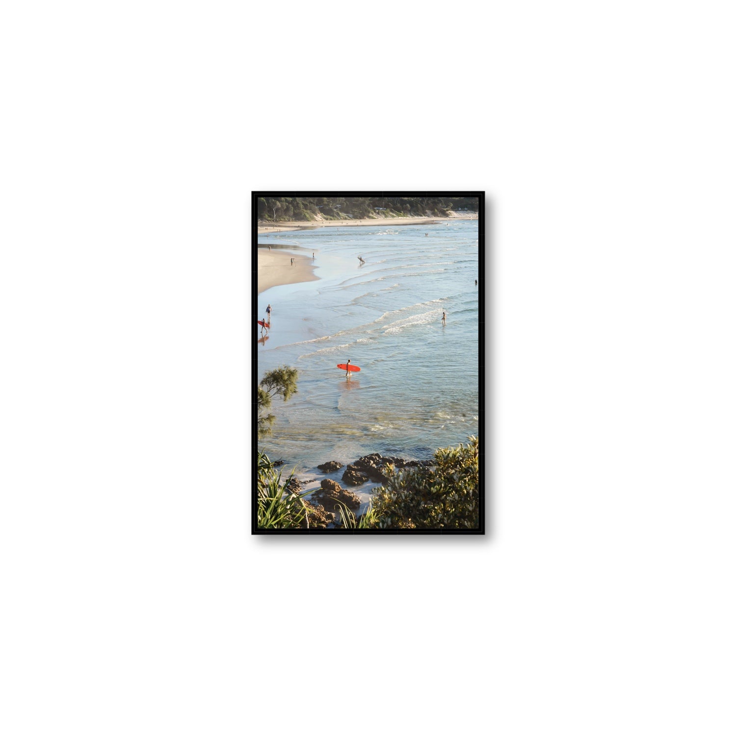 Seclusion Byron Bay Surf coastal wall art Medium fine art canvas in black float frame