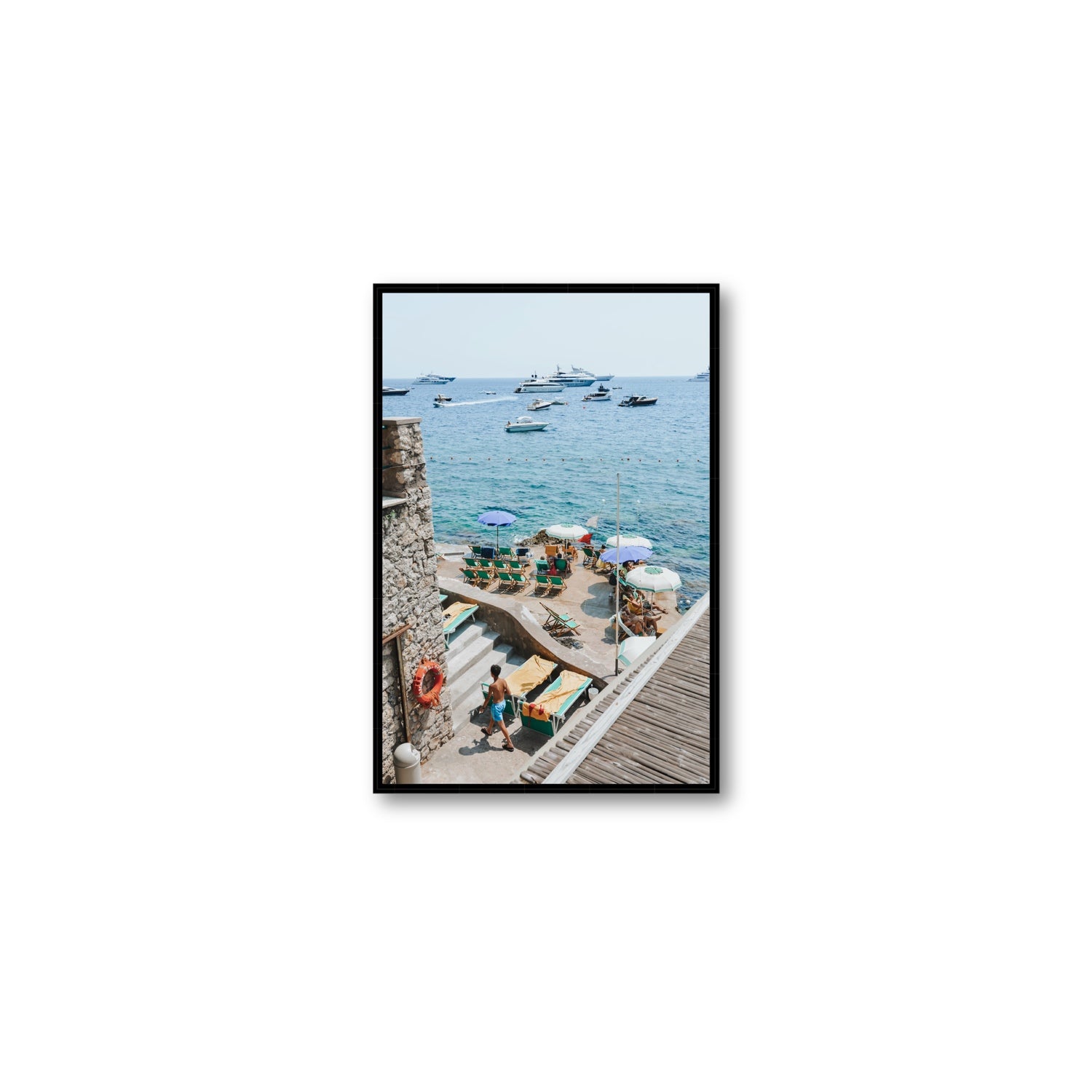 Canzone di Capri Capri Italian beach wall art Medium fine art canvas in black float frame