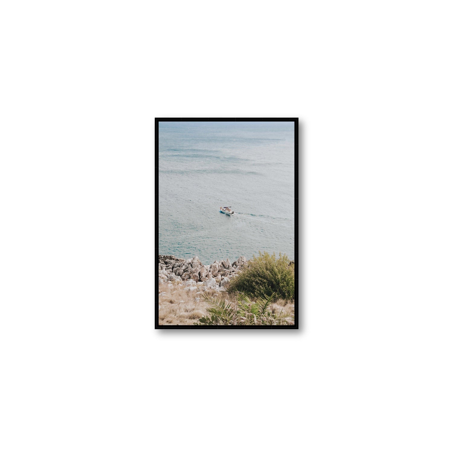 Puglian Departure Puglia coastal Italian wall art Medium fine art canvas in black float frame
