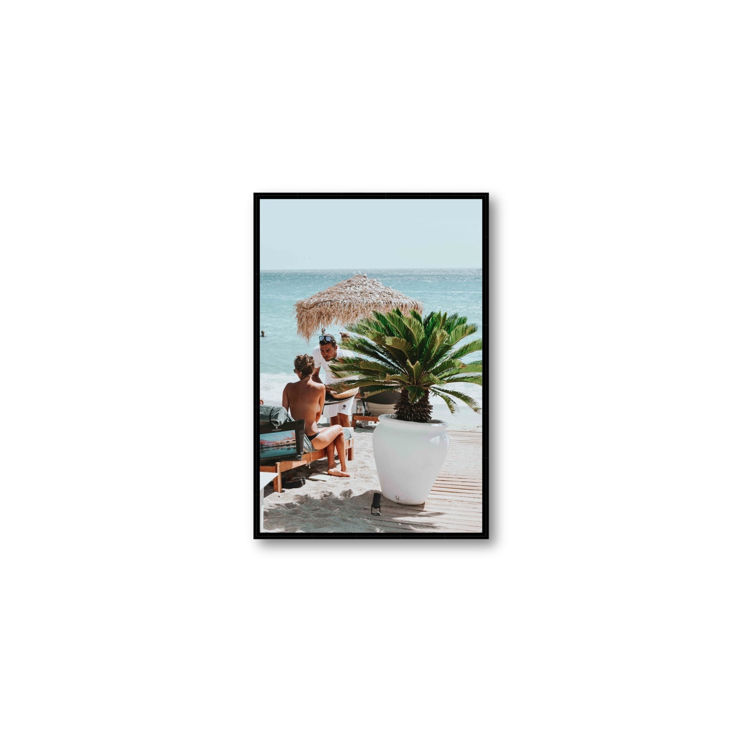 At Your Service Mykonos Greek island wall art Medium fine art canvas in black float frame