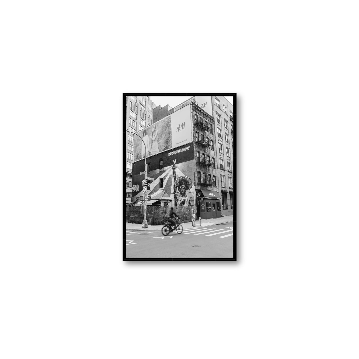 Shadows Of Liberty New York NYC Black & White wall art Medium fine art canvas in black float frame