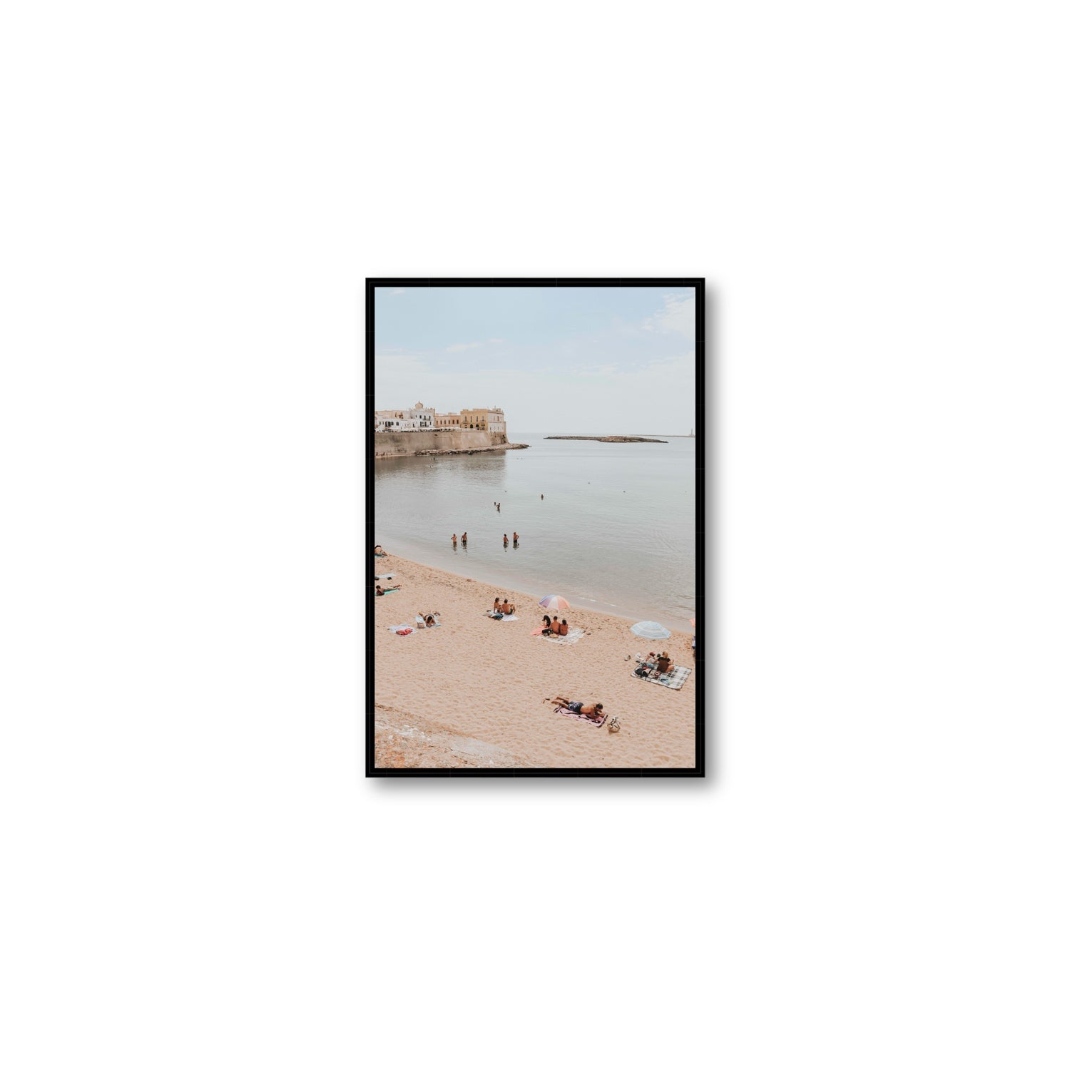 Spiaggia della Purita Puglia coastal art print Medium fine art canvas in black float frame
